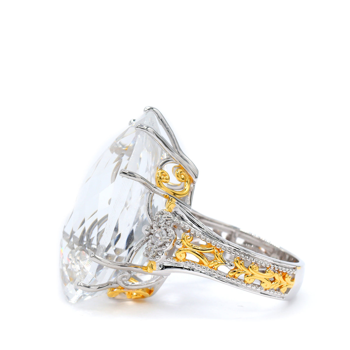 Gems en Vogue 24K Palladium Silver 56.40ctw Clear Quartz & White Zircon Honker Ring