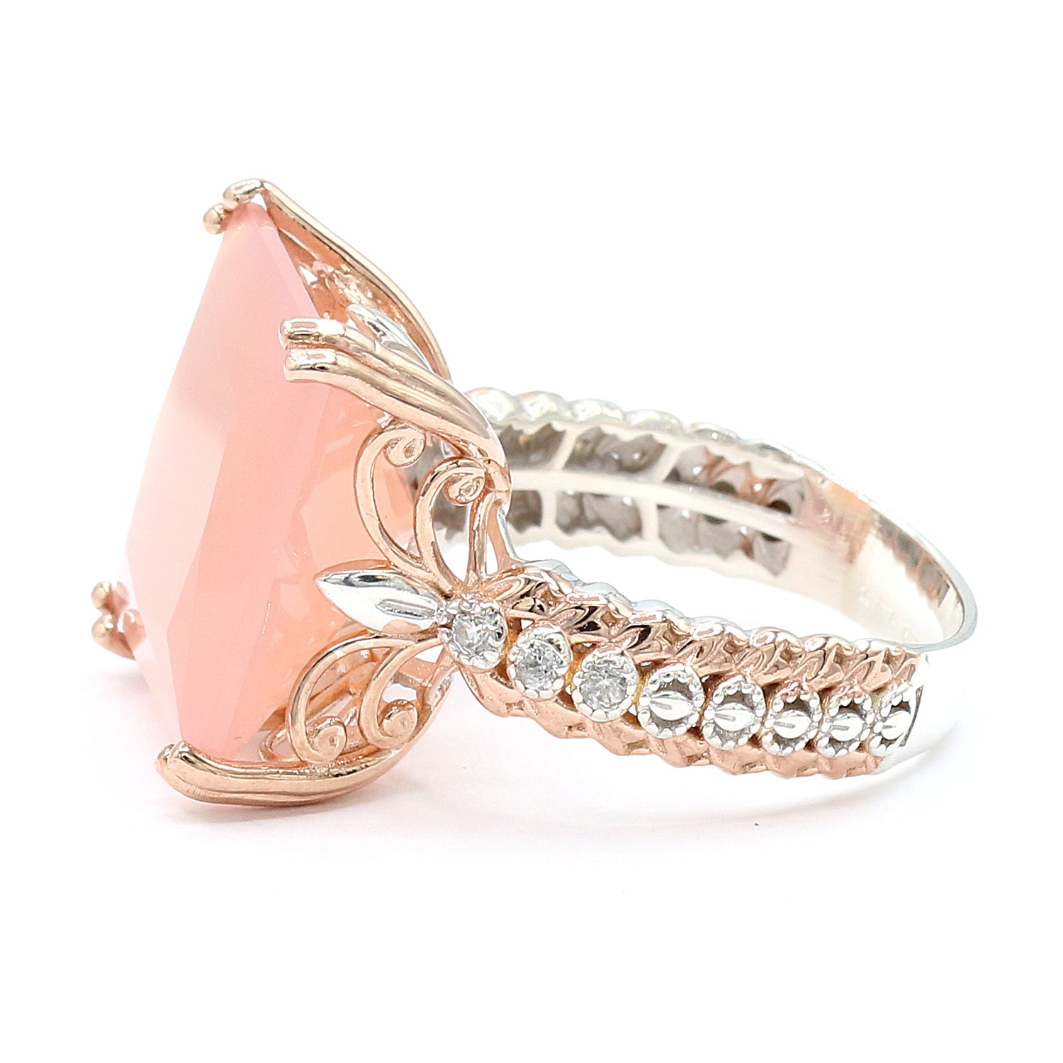 Gems en Vogue 14.20ctw Pink Chalcedony & White Zircon Ring
