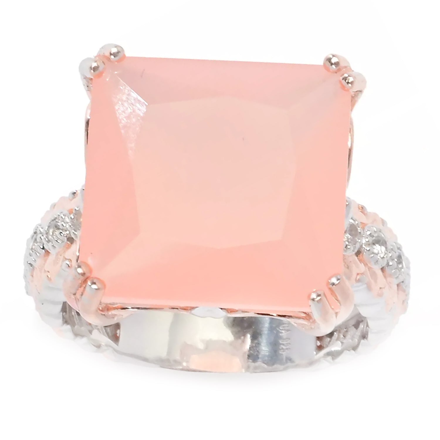 Gems en Vogue 14.20ctw Pink Chalcedony & White Zircon Ring
