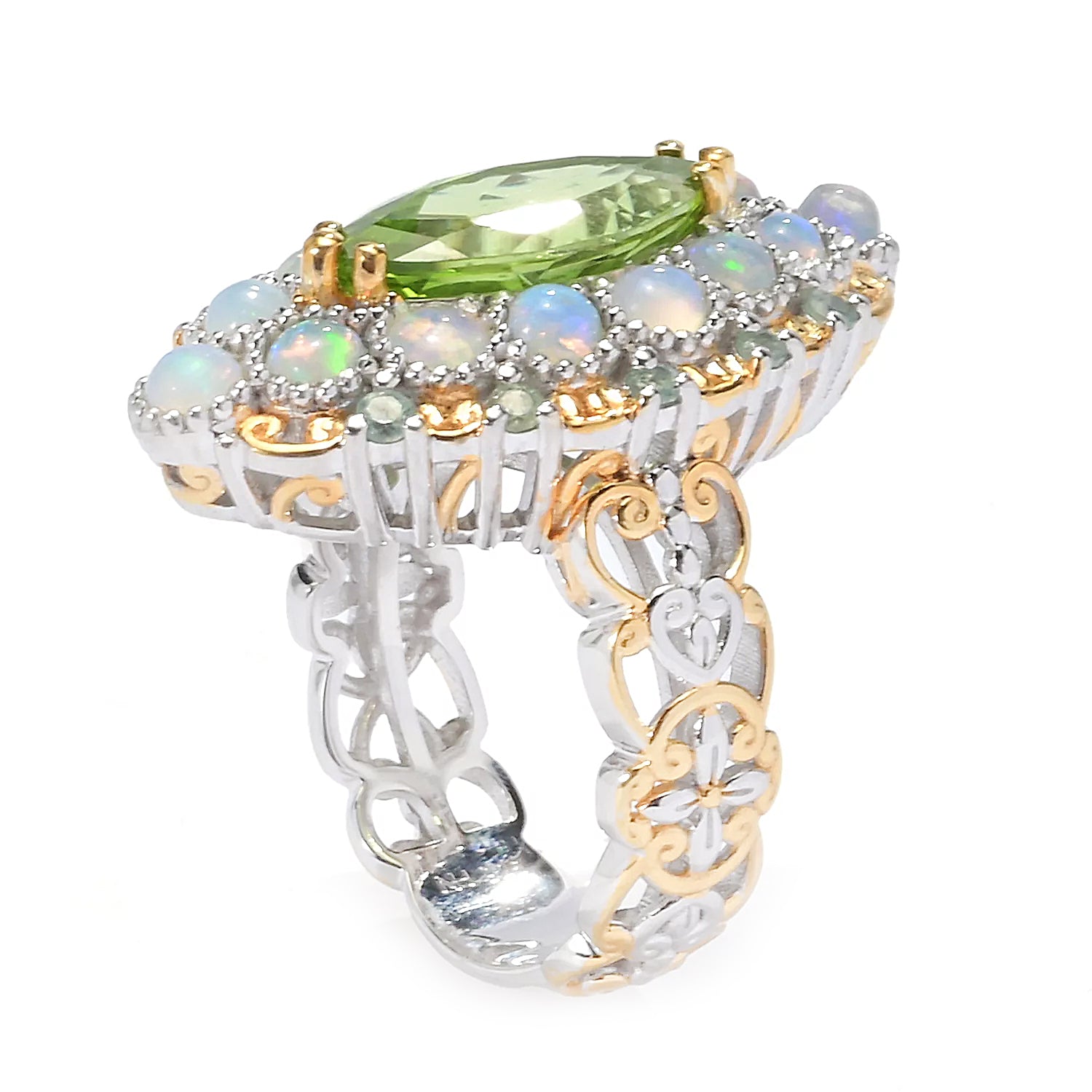 Gems en Vogue 2.83ctw Peridot, Ethiopian Opal & Alexandrite Halo Ring