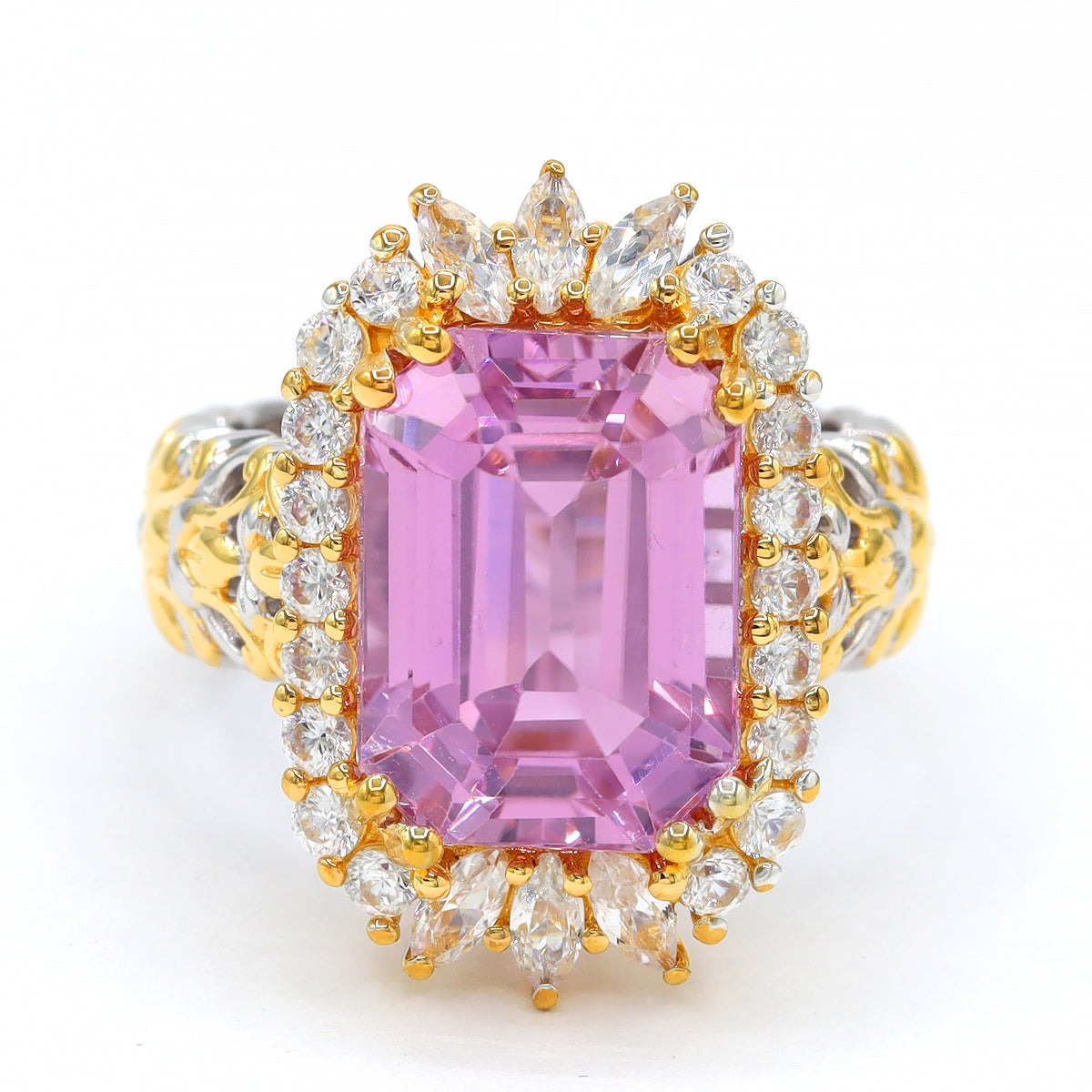 Gems en Vogue One-of-a-Kind 24K Palladium Silver 11.28ctw Pink Kunzite & White Zircon Halo Ring