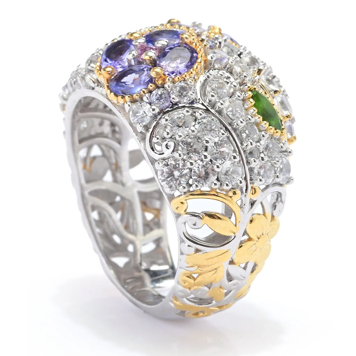 Gems en Vogue 5.16ctw Tanzanite, Pink Sapphire, Chrome Diopside & Zircon Ring