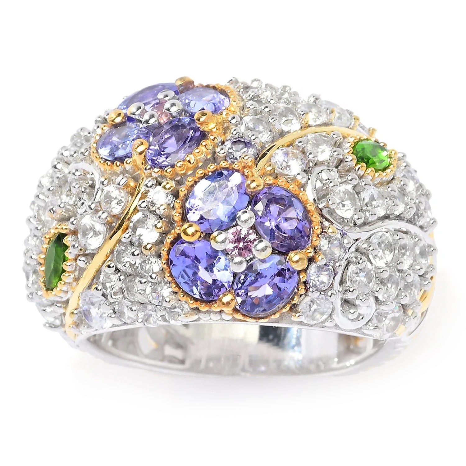 Gems en Vogue 5.16ctw Tanzanite, Pink Sapphire, Chrome Diopside & Zircon Ring