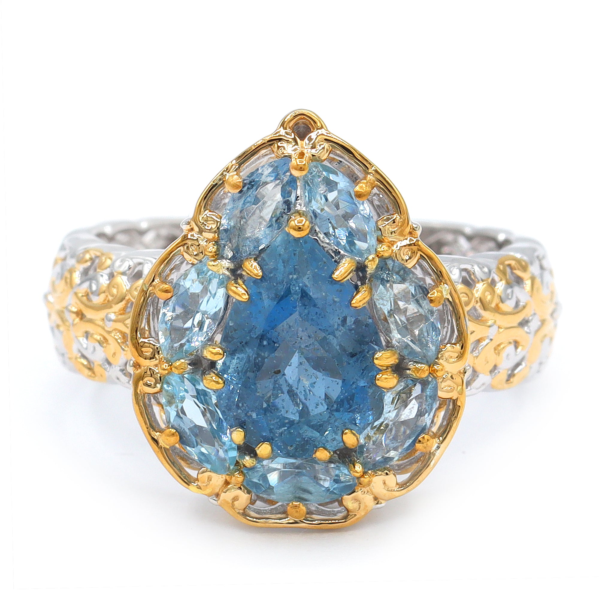 Gems en Vogue One-of-a-Kind 24K Palladium Silver 2.78ctw Tanzanian Aquamarine Halo Ring