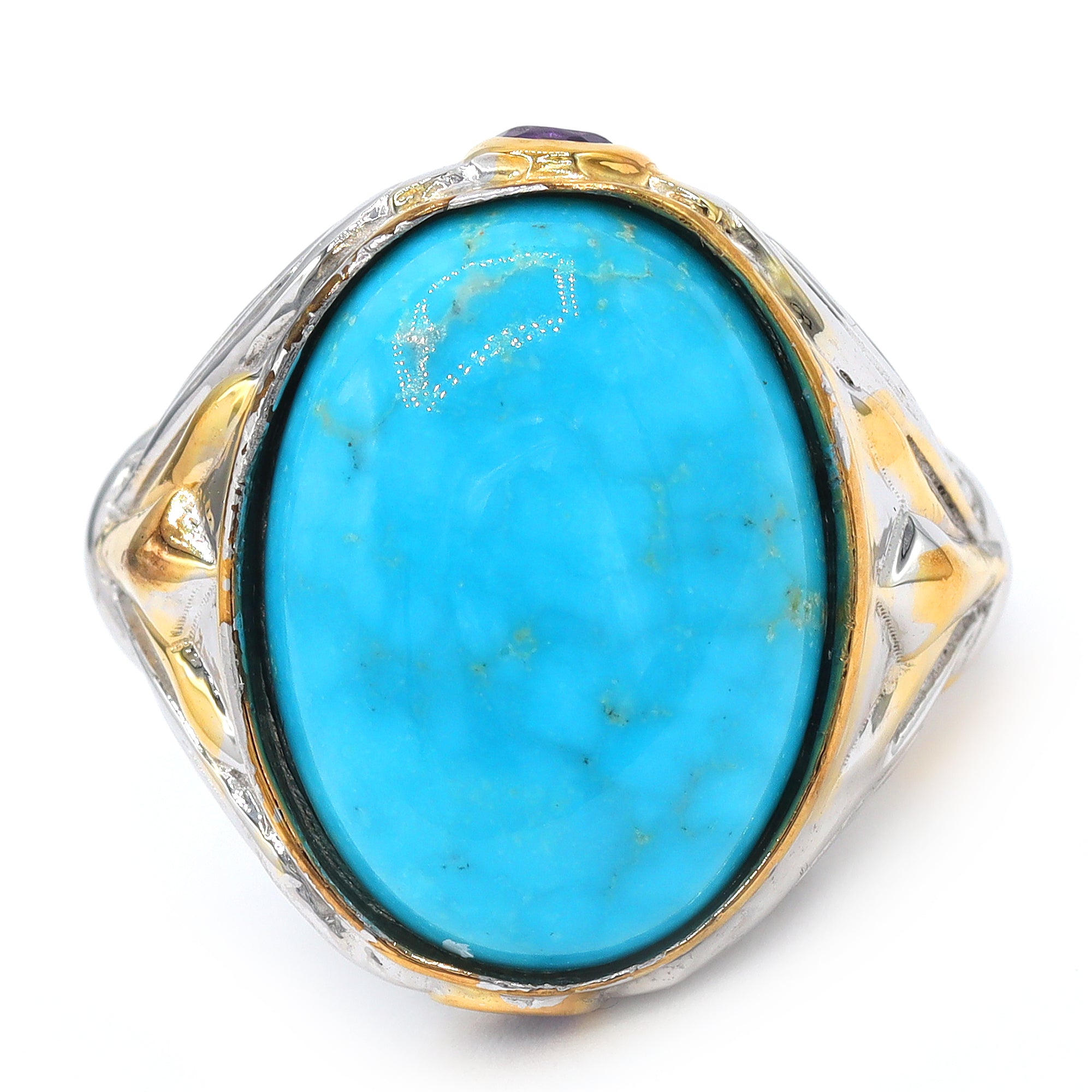 Gems en Vogue 24K Palladium Silver Kingman Turquoise & Amethyst Ring