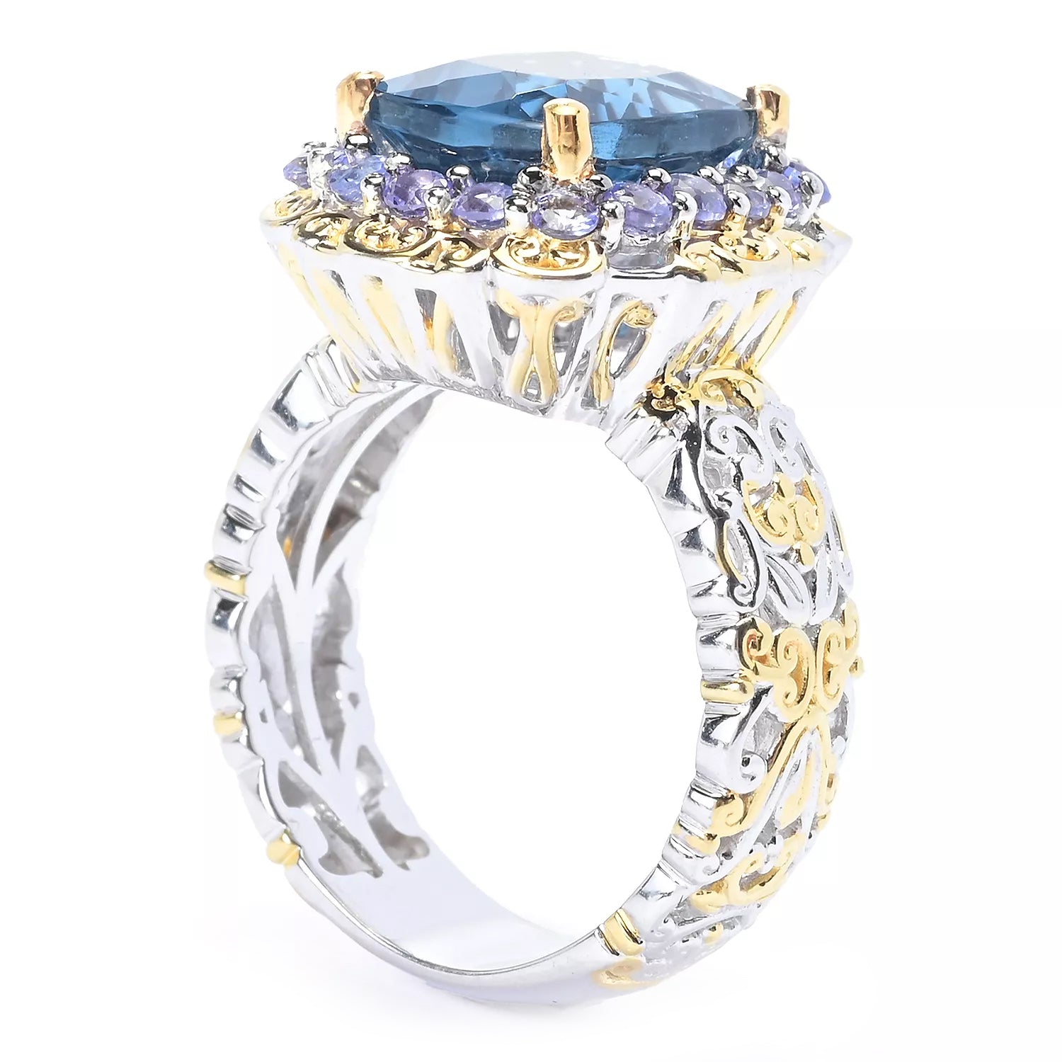 Gems en Vogue 5.10ct Teal Fluorite & Tanzanite Halo Ring