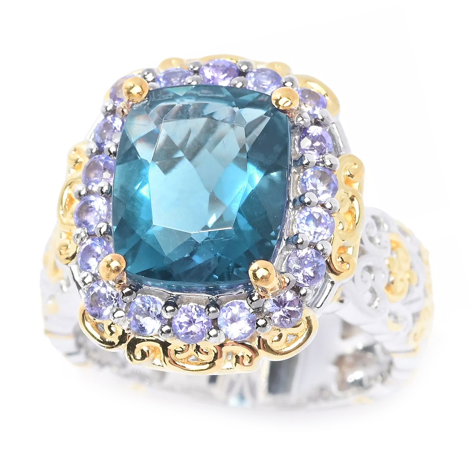 Gems en Vogue 5.10ct Teal Fluorite & Tanzanite Halo Ring