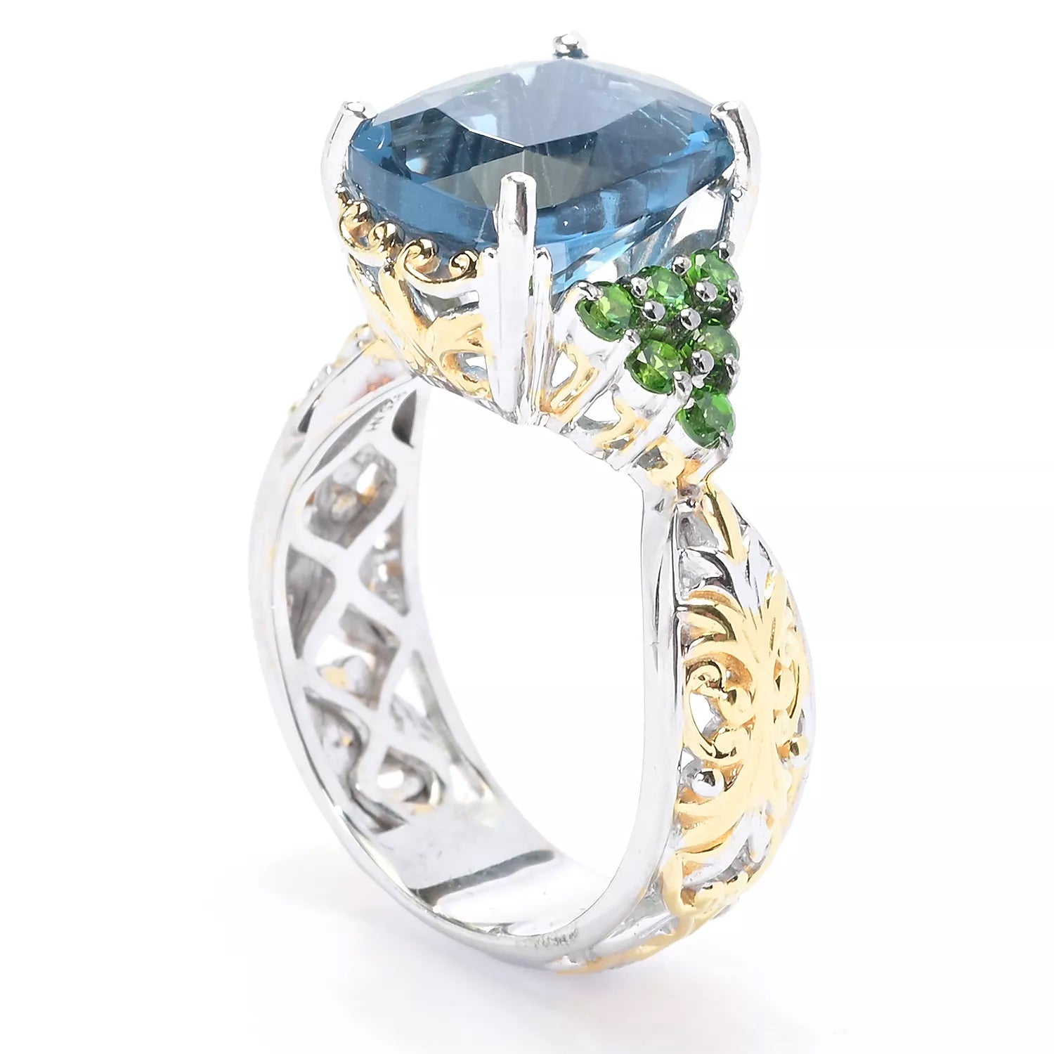 Gems en Vogue 5.10ctw Teal Fluorite & Chrome Diopside Ring