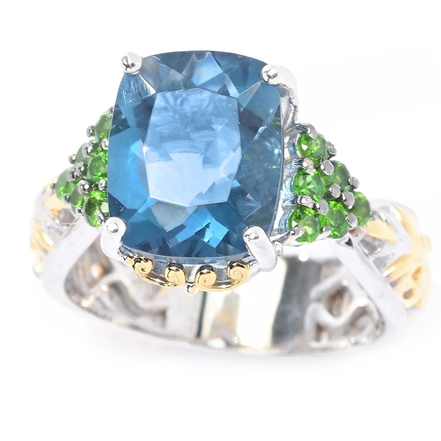 Gems en Vogue 5.10ctw Teal Fluorite & Chrome Diopside Ring