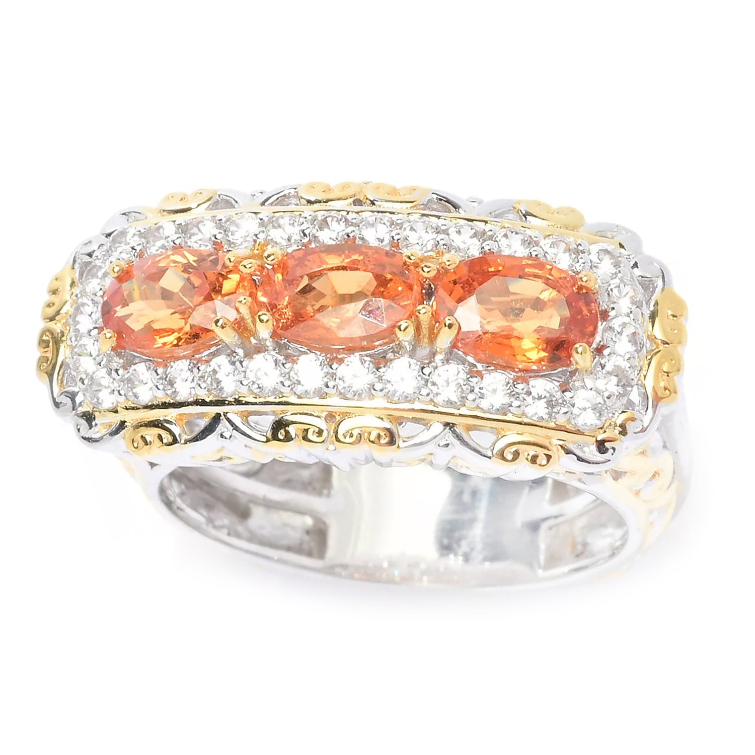 Gems en Vogue 2.67ctw Spessartite Garnet & White Zircon Three Stone Ring