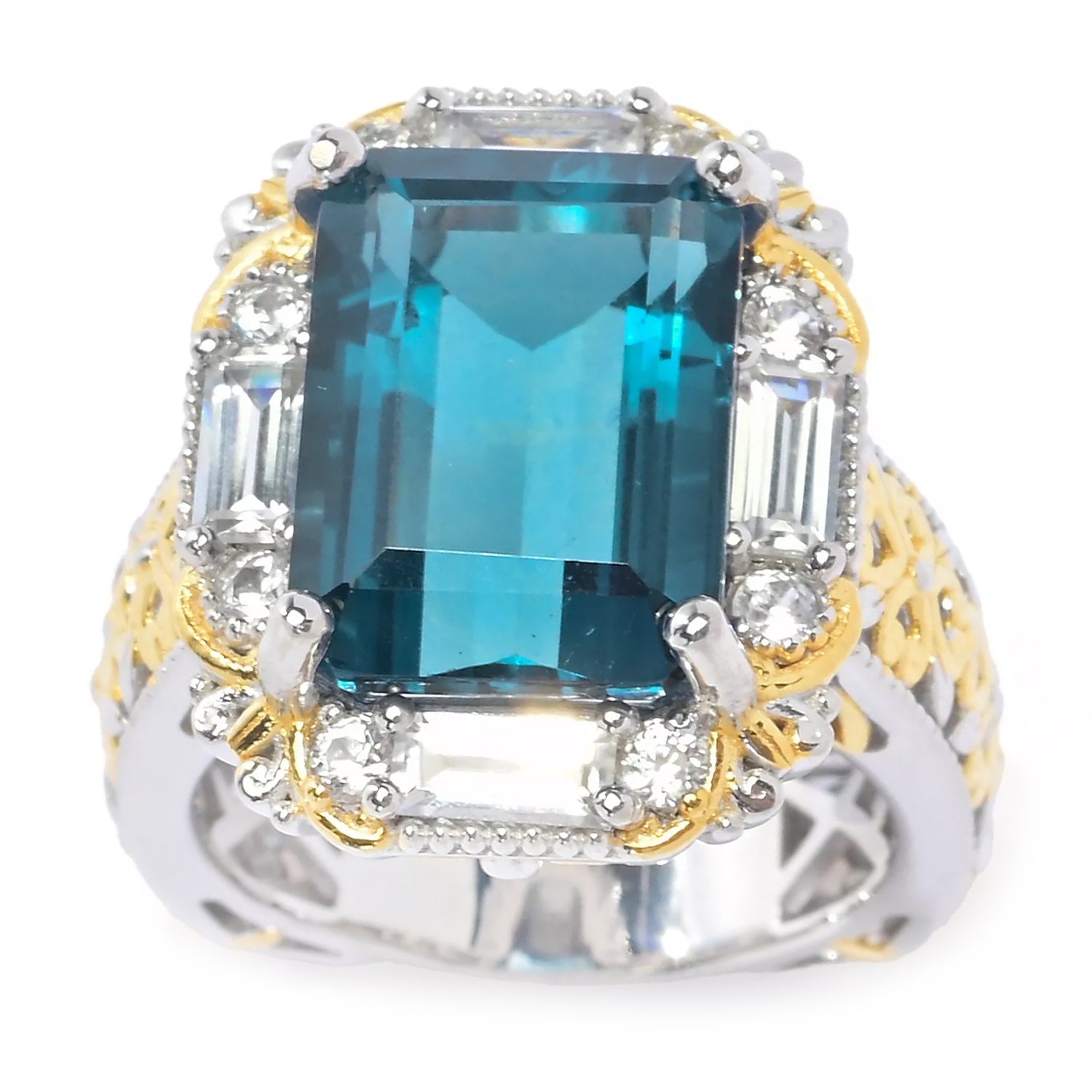 Gems en Vogue 9.01ct Teal Fluorite & White Zircon Ring