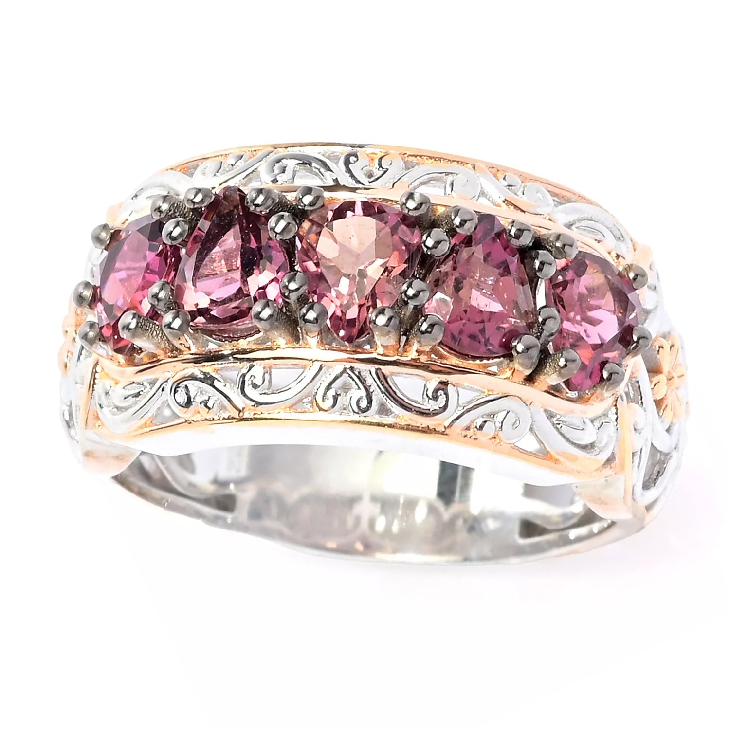 Gems en Vogue 1.35ct Pink Tourmaline Five Stone Band Ring