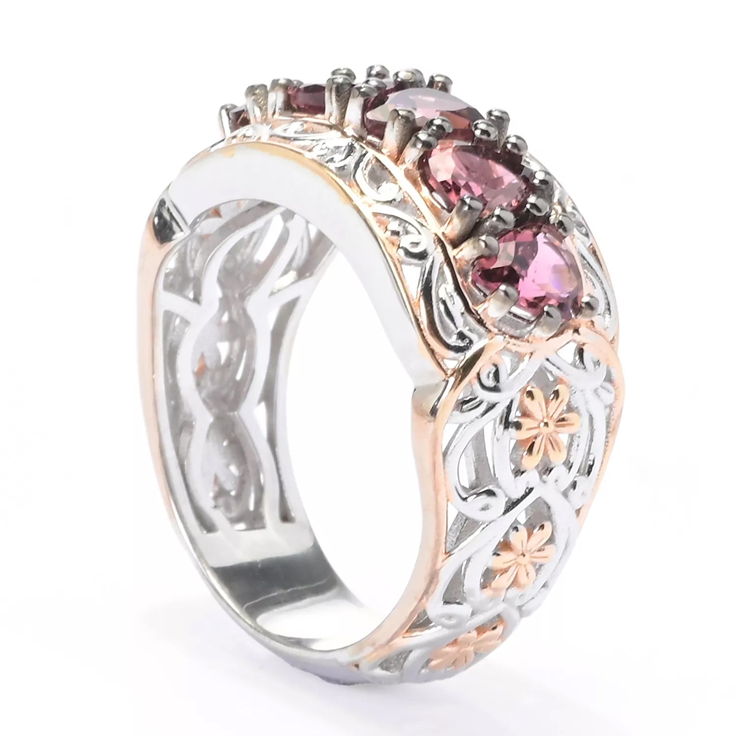 Gems en Vogue 1.35ct Pink Tourmaline Five Stone Band Ring