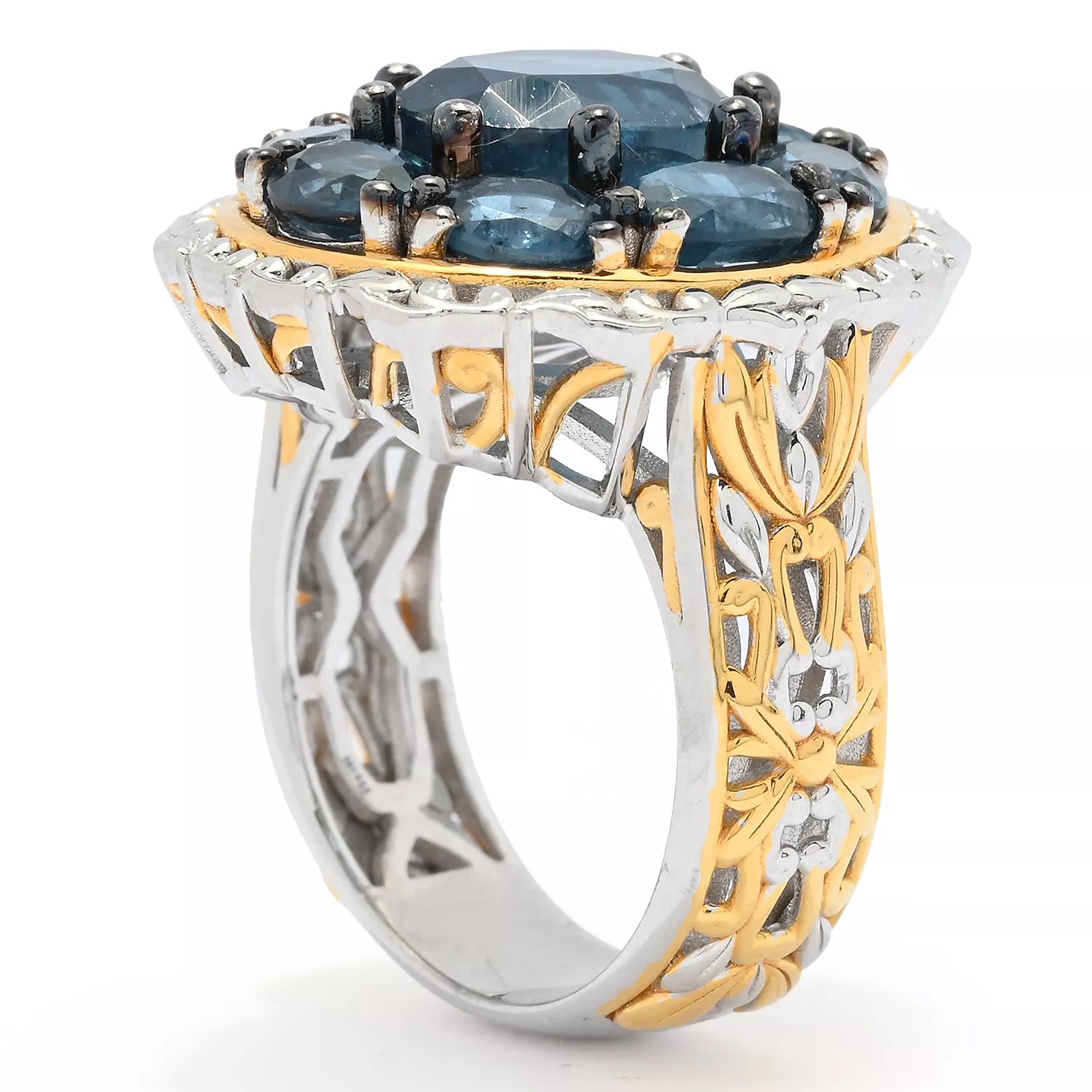 Gems en Vogue 6.64ctw Teal Kyanite Halo Ring