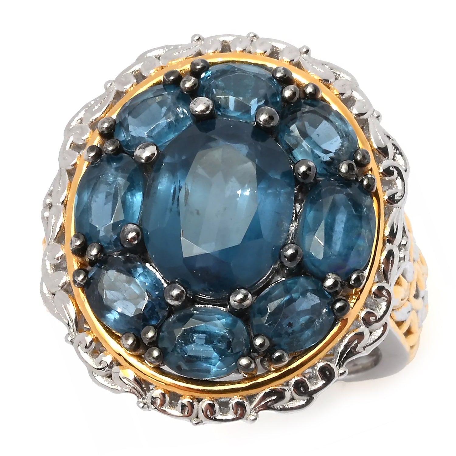 Gems en Vogue 6.64ctw Teal Kyanite Halo Ring