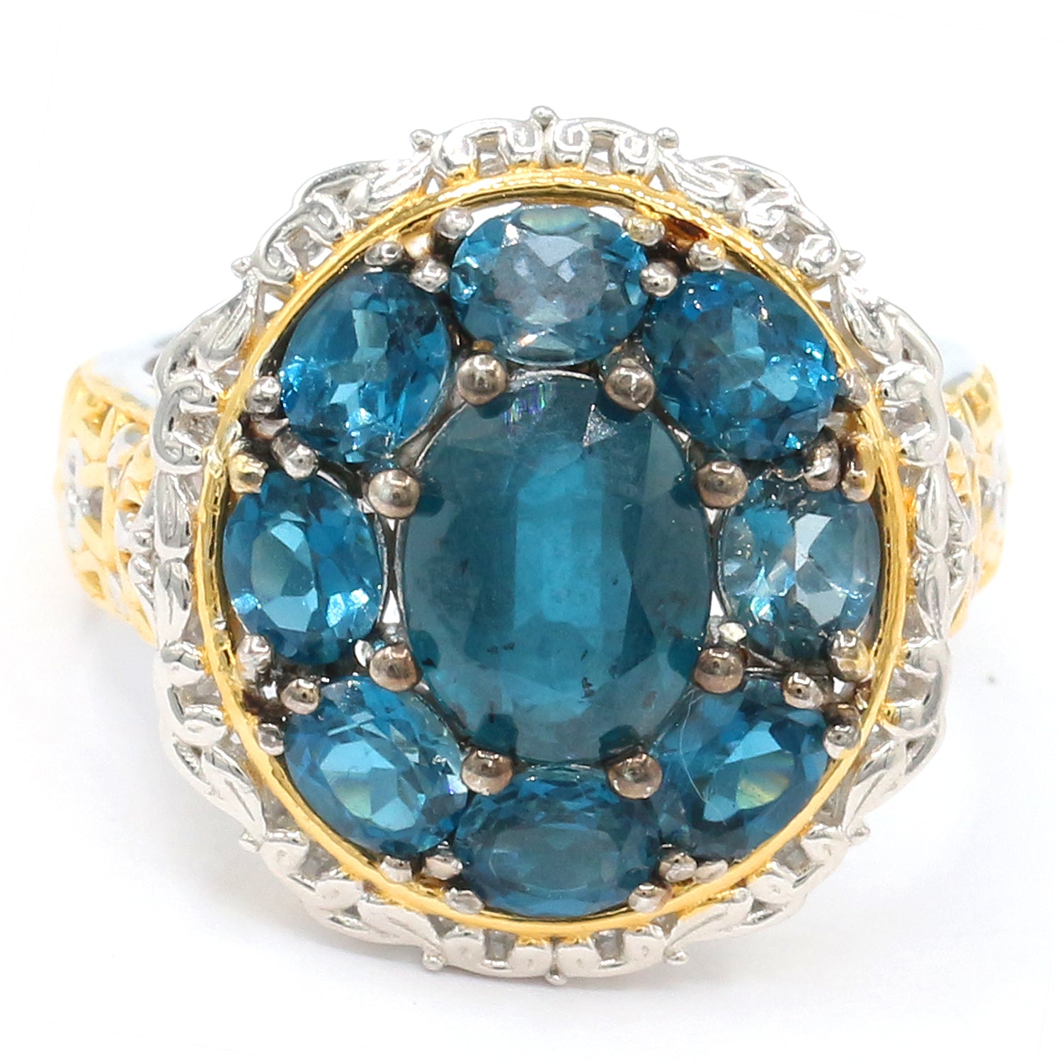 Gems en Vogue One-of-a-Kind 6.72ctw Teal Kyanite & London Blue Topaz Ring