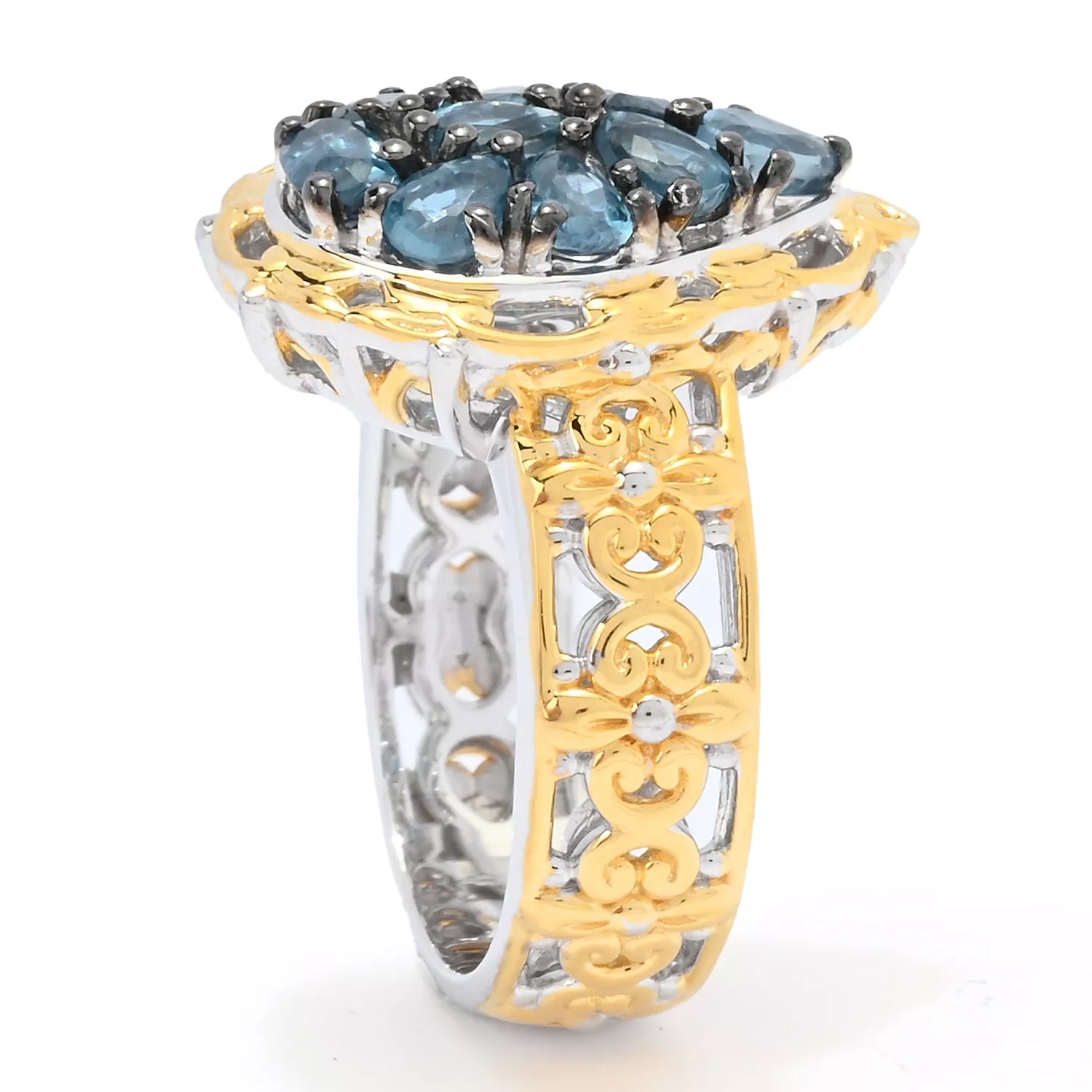 Gems en Vogue 2.18ctw Teal Kyanite Cluster Ring