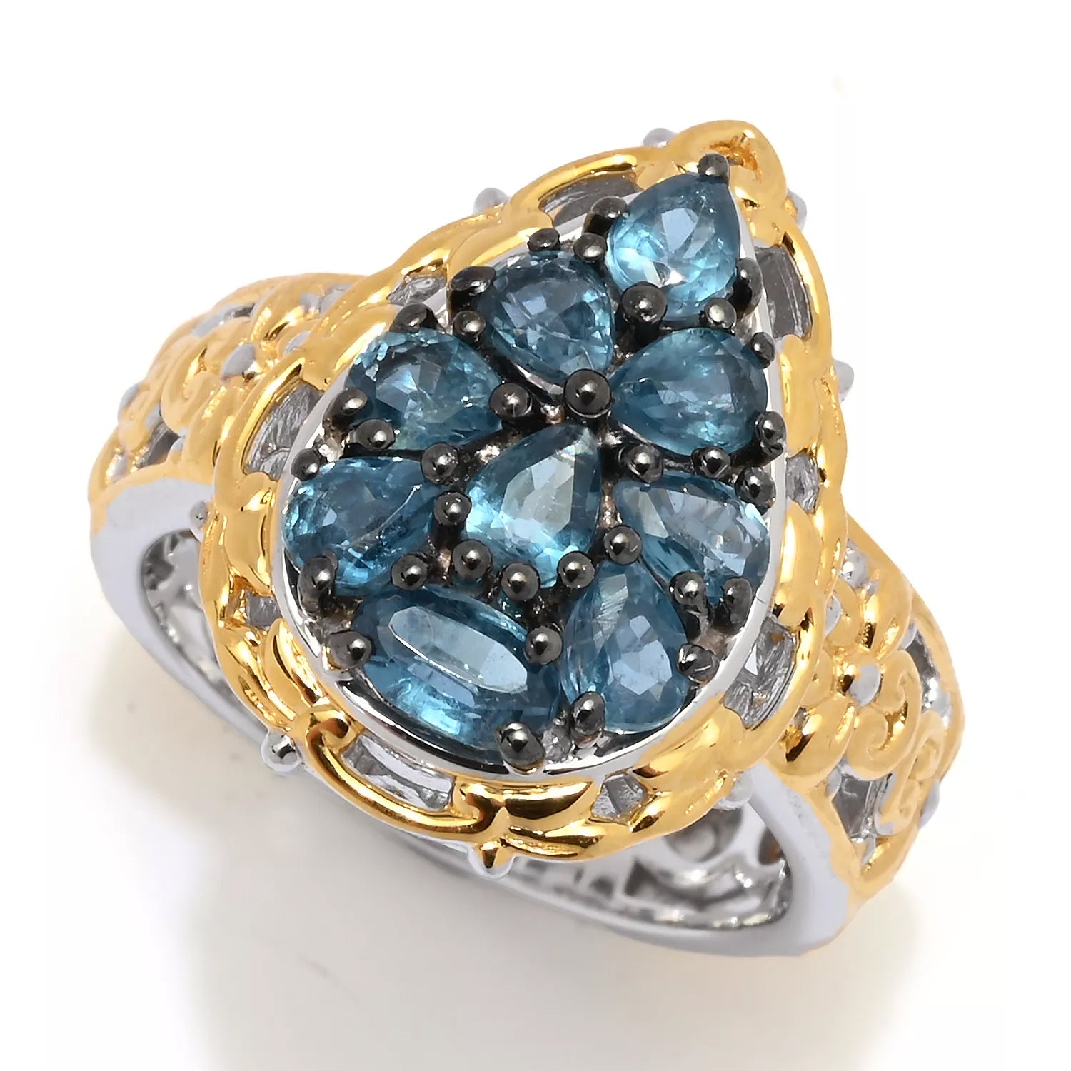 Gems en Vogue 2.18ctw Teal Kyanite Cluster Ring