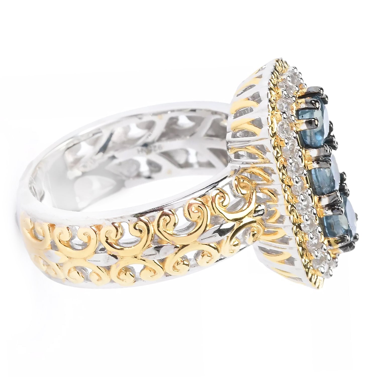 Gems en Vogue 1.66ctw Teal Kyanite & White Zircon Ring