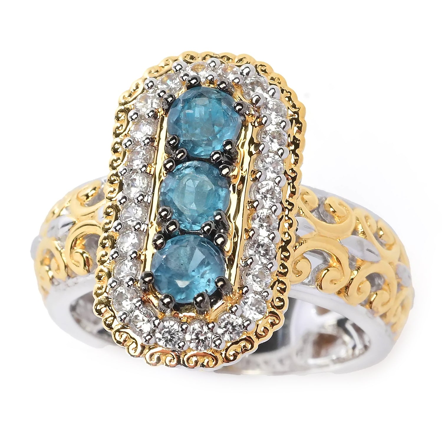 Gems en Vogue 1.66ctw Teal Kyanite & White Zircon Ring