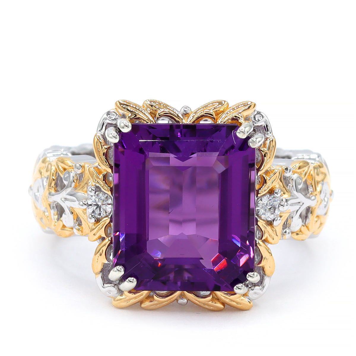 Gems en Vogue One-of-a-Kind 24K Palladium Silver 8.05ctw Namibian Amethyst & White Zircon Ring