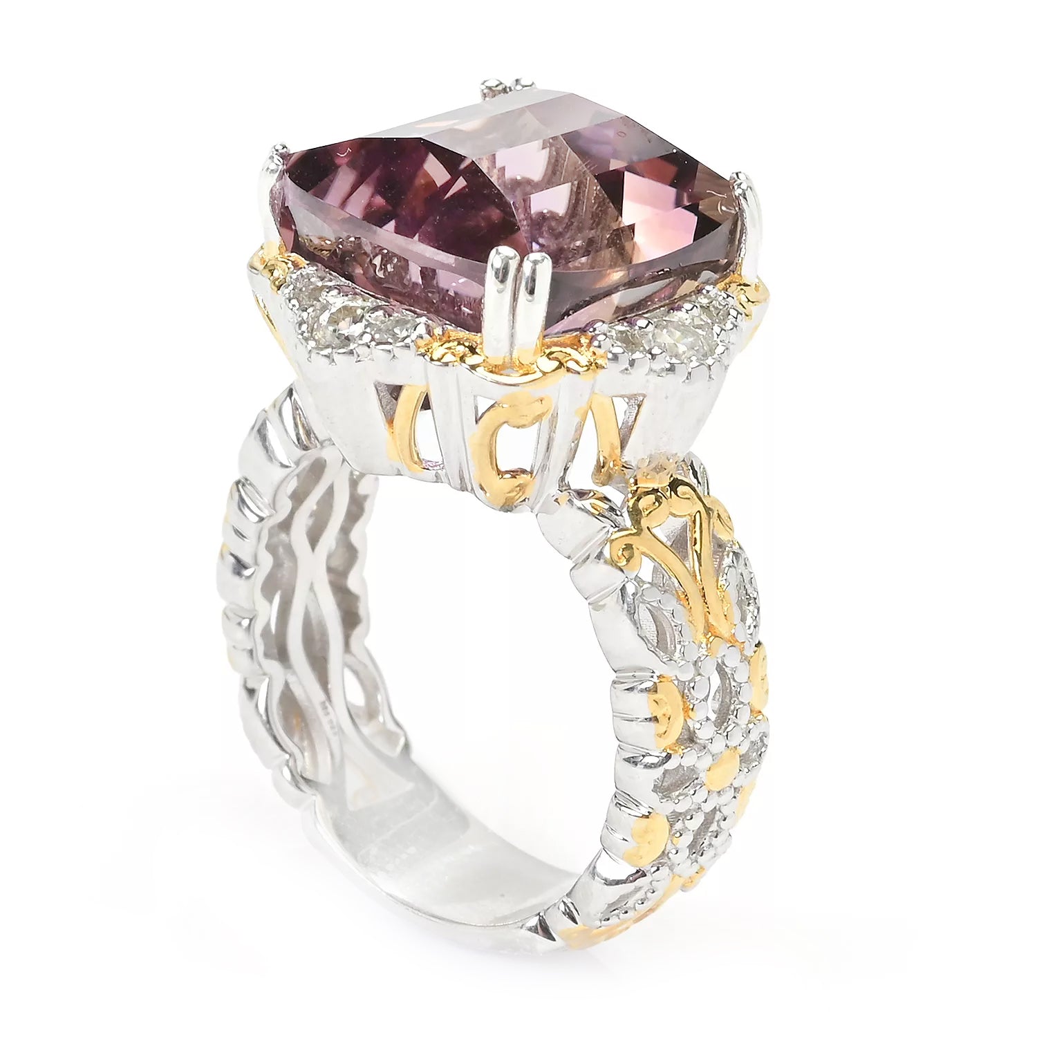 Bague Gems en Vogue amétrine et zircons blancs « Roll-Top » de 12,34 carats