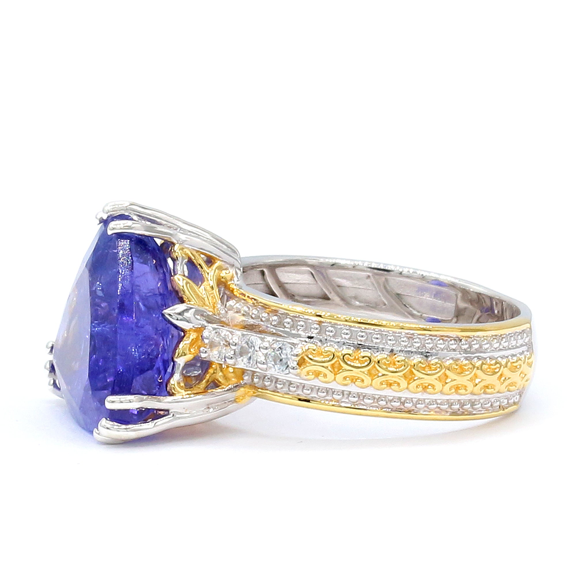 Couture Gems One-of-a-Kind 24K Palladium Silver 10.11ctw Tanzanite & White Zircon Ring