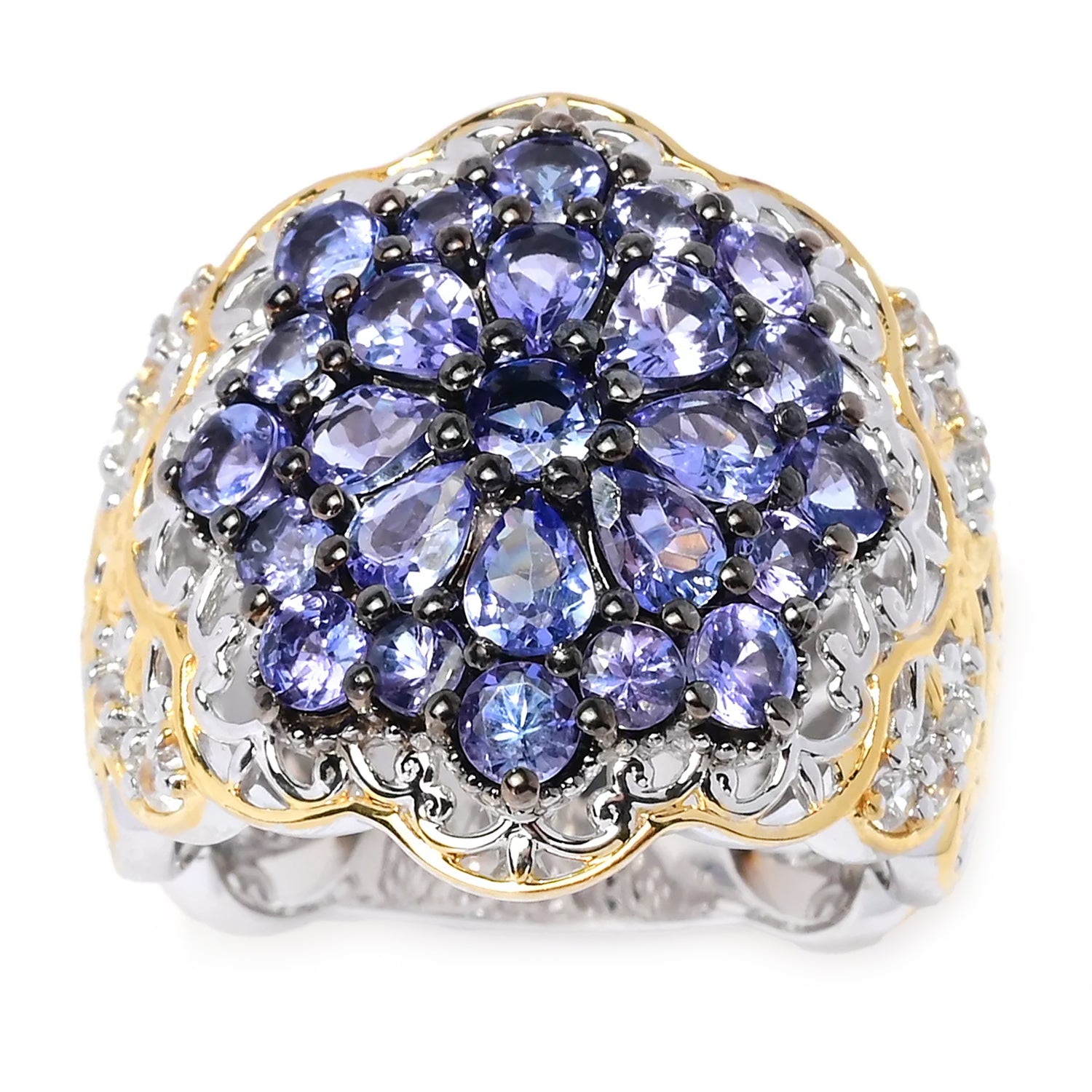 Gems en Vogue 3.50ctw Tanzanite & White Zircon Cluster Ring