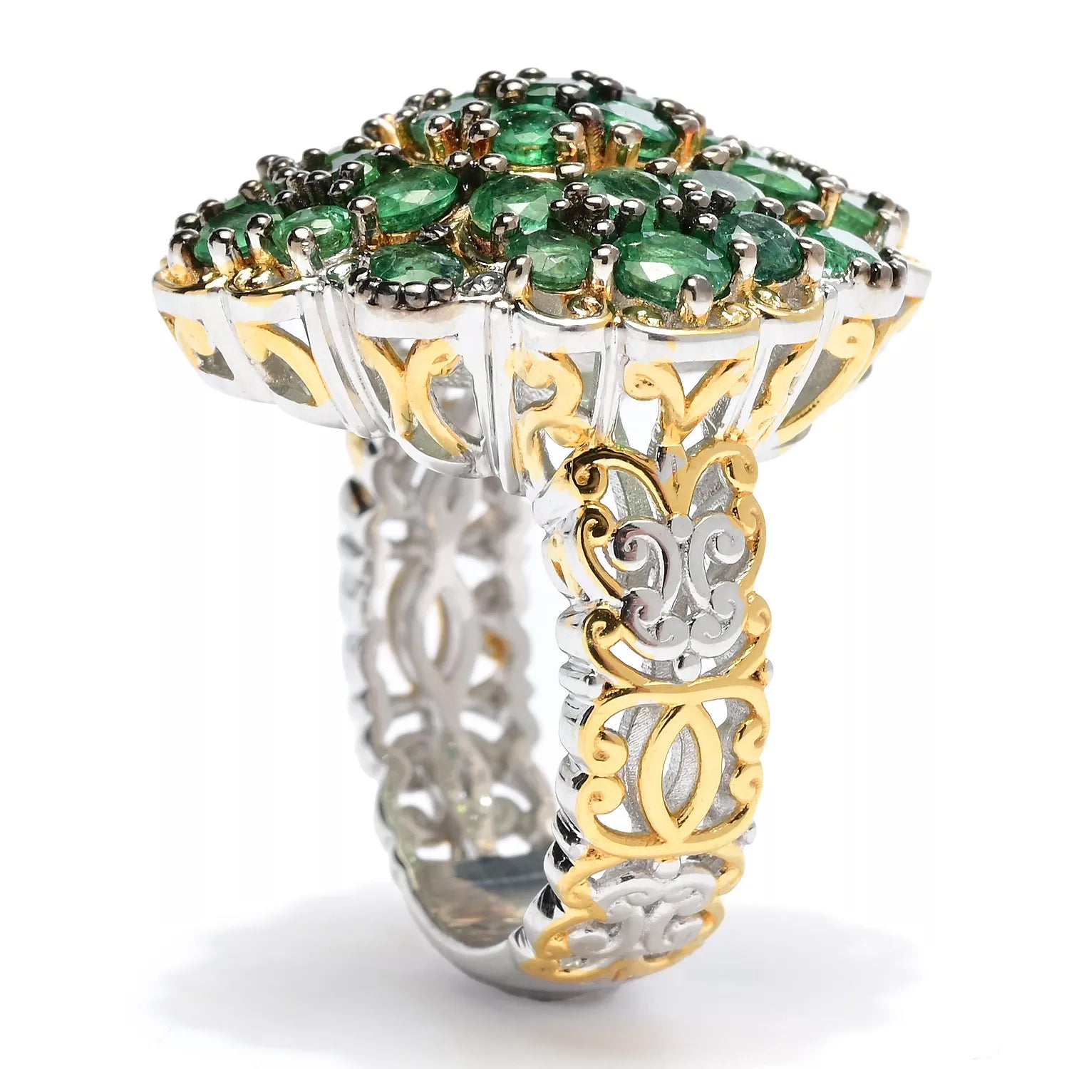 Gems en Vogue 3.97ctw Grizzly Emerald Cluster Ring