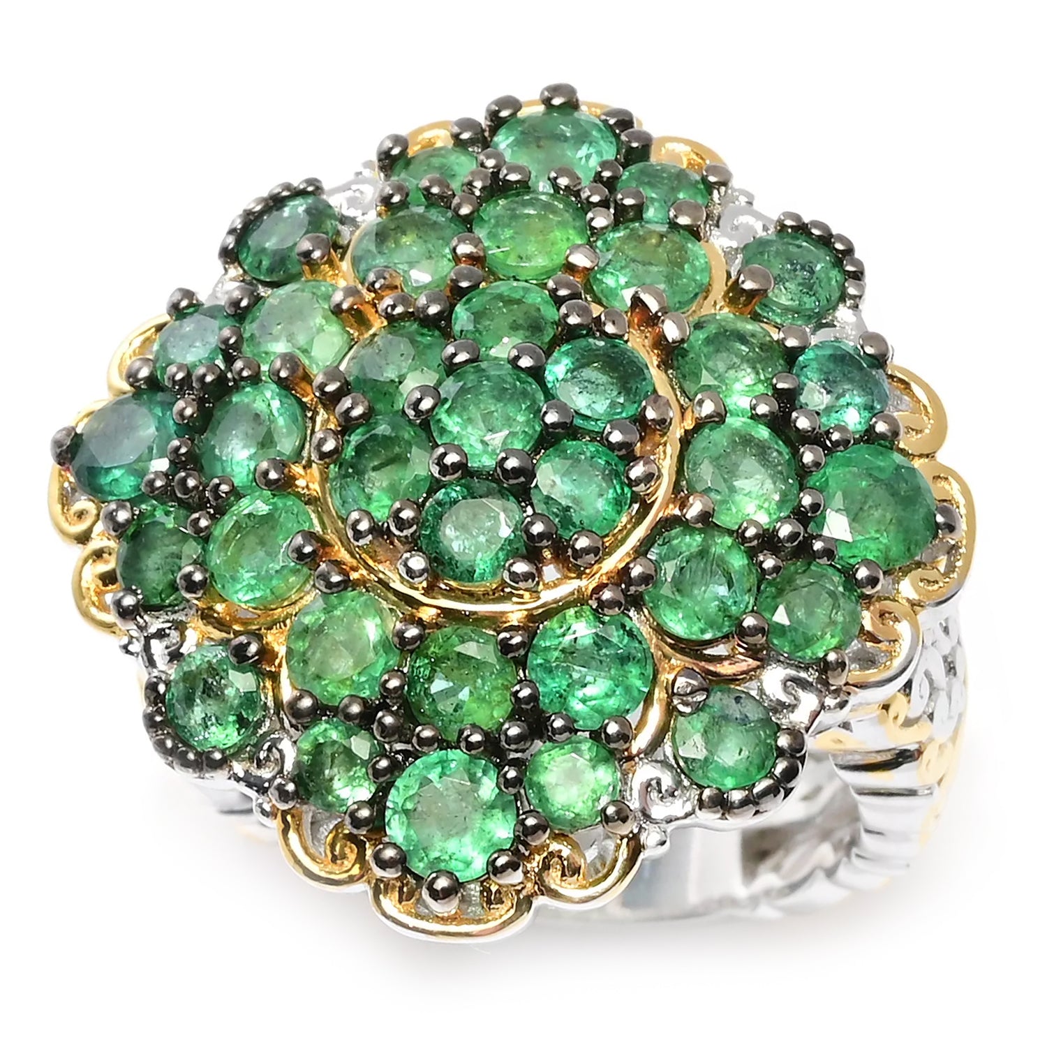 Gems en Vogue 3.97ctw Grizzly Emerald Cluster Ring