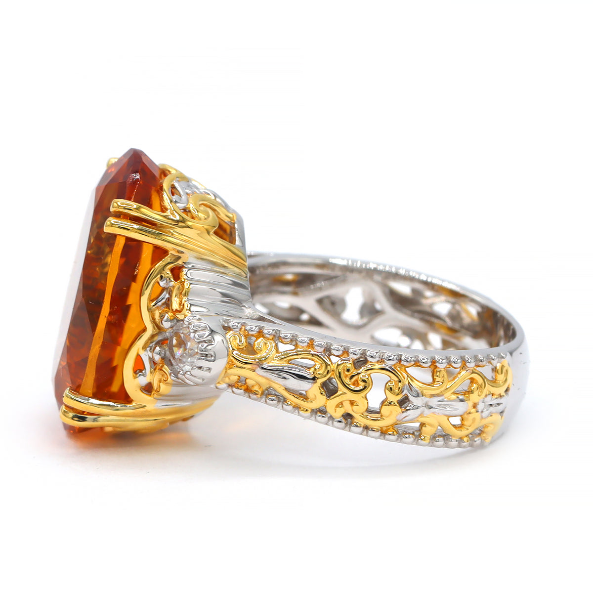 Gems en Vogue 24K Palladium Silver 12.84ctw Fire Citrine & White Zircon Ring