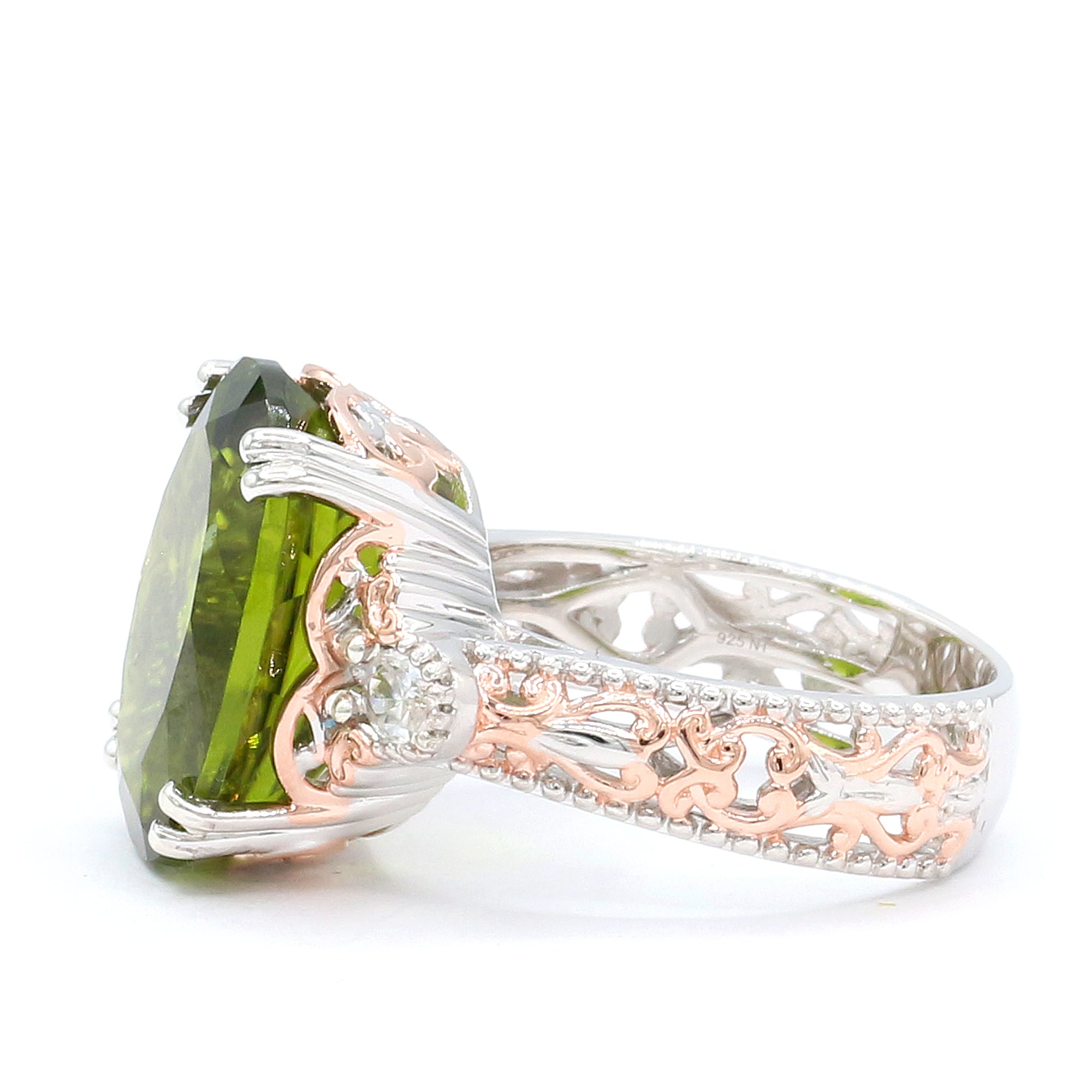 Couture Gems One-of-a-Kind 18K Palladium Silver 14.04ctw Peridot & White Zircon Ring