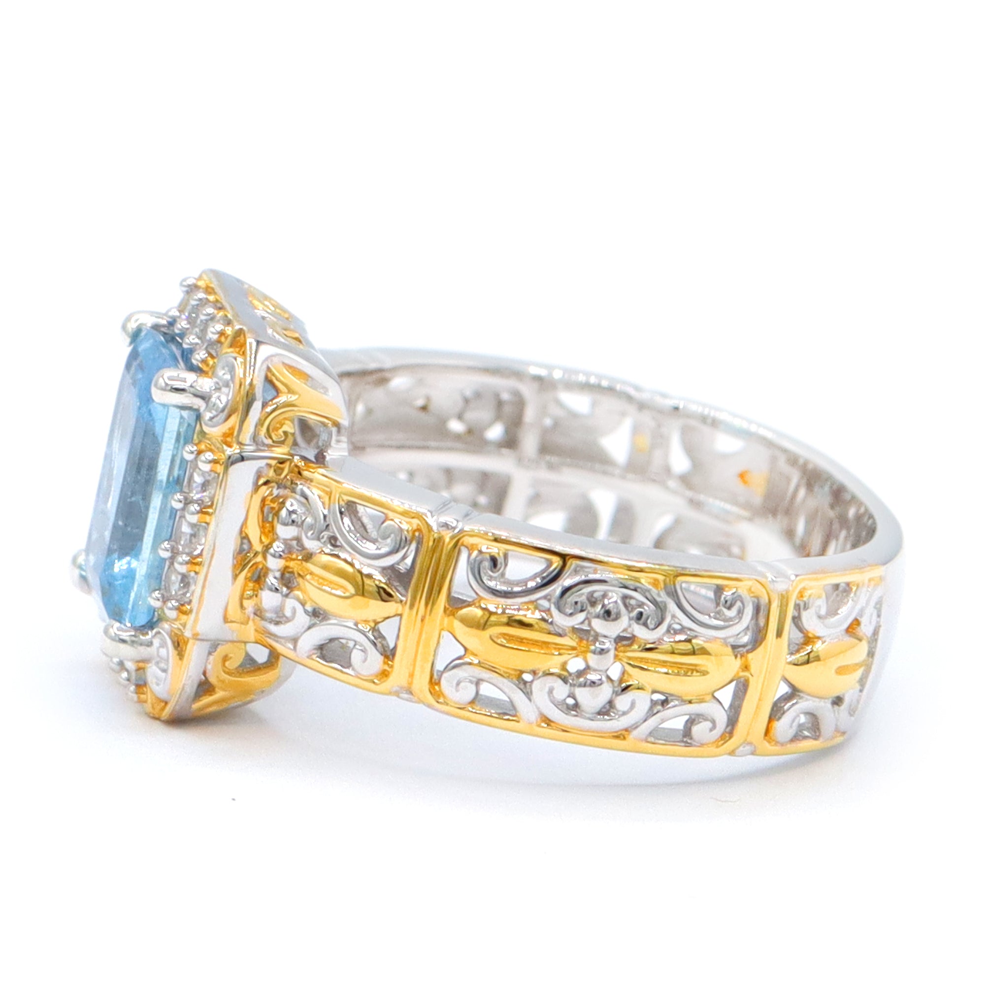 Gems en Vogue One-of-a-Kind 24K Palladium Silver 1.81ctw Tanzanian Aquamarine & White Zircon Halo Ring