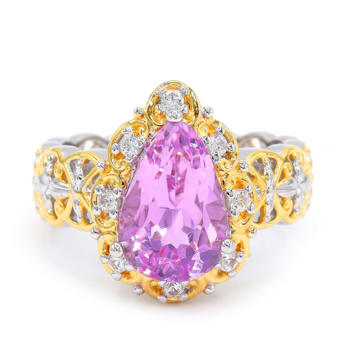 Gems en Vogue One-of-a-Kind 24K Palladium Silver 4.81ctw Pink Kunzite & White Zircon Ring