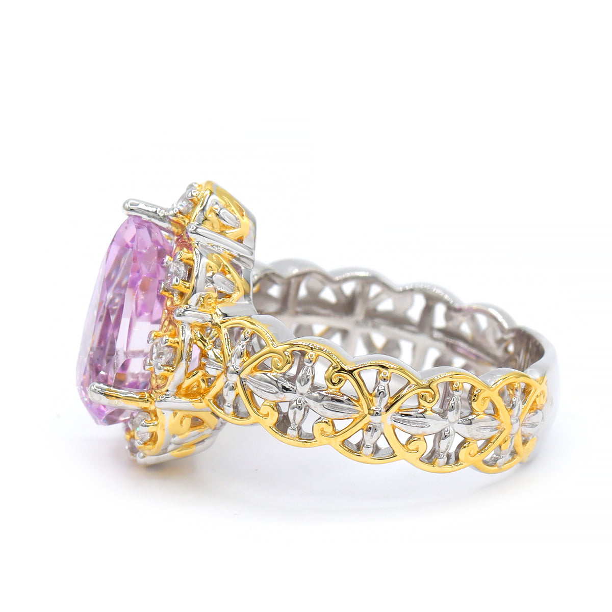 Gems en Vogue One-of-a-Kind 24K Palladium Silver 4.81ctw Pink Kunzite & White Zircon Ring