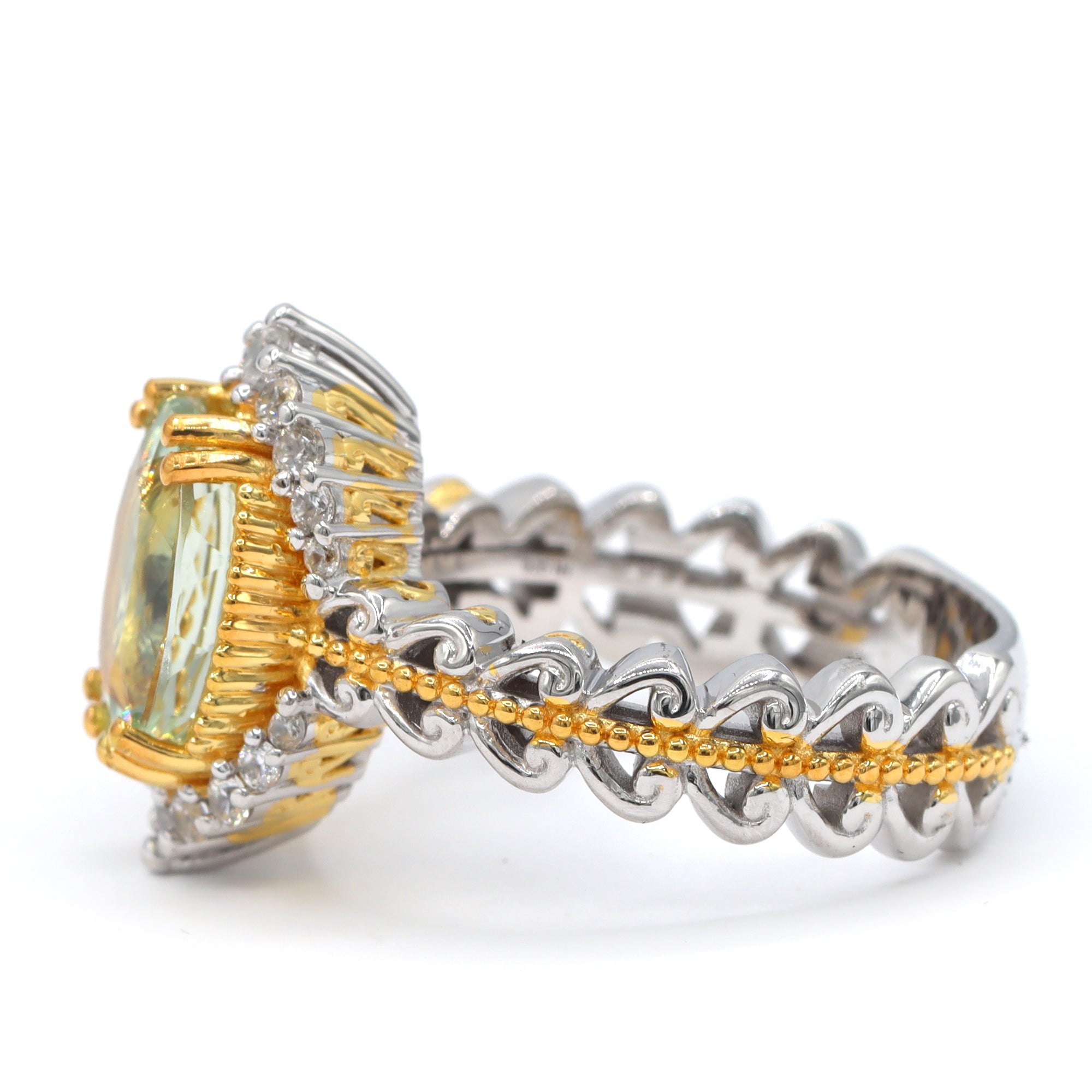 Gems en Vogue One-of-a-Kind 24K Palladium Silver 4.20ctw Amblygonite & White Zircon Ring