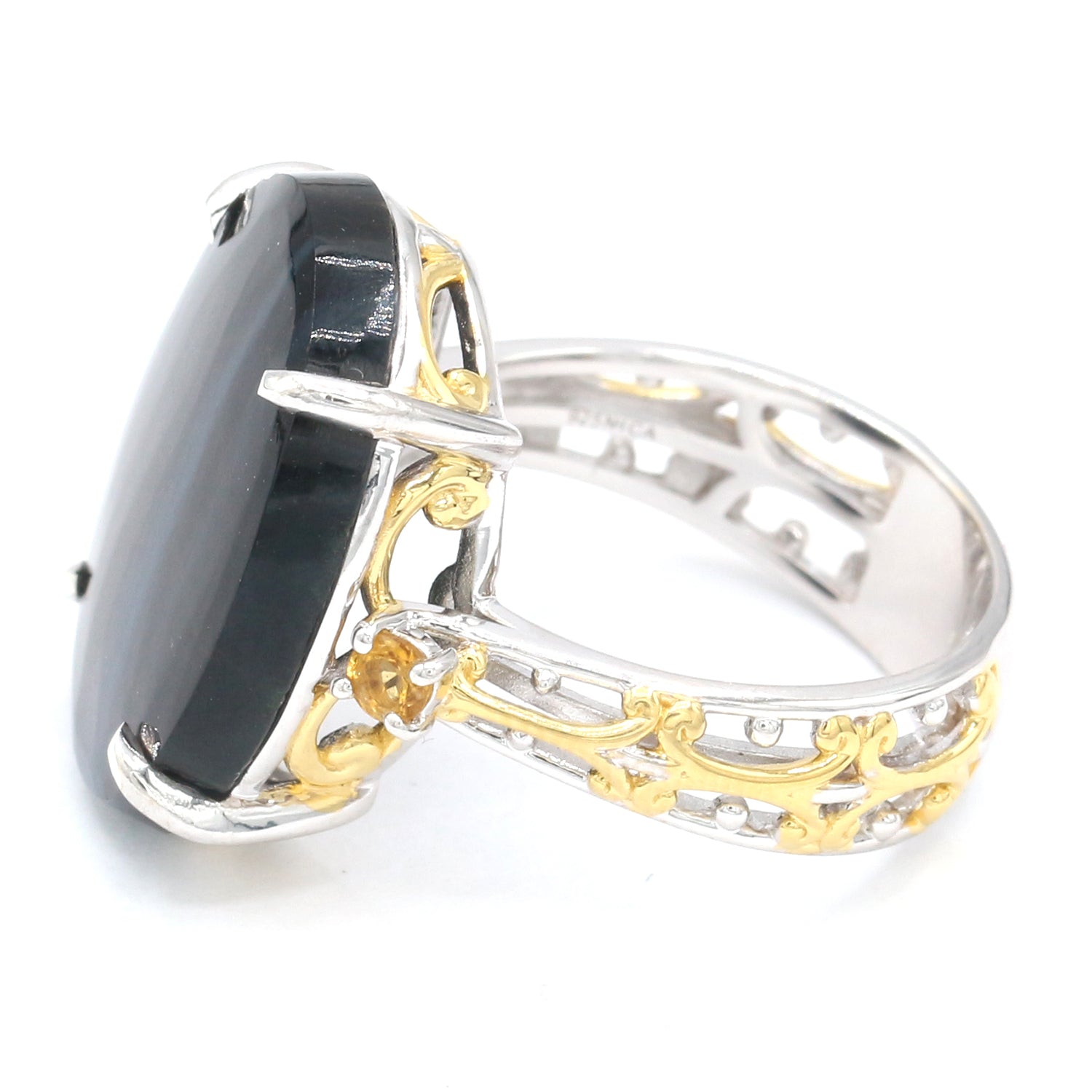 Gems en Vogue 24K Palladium Silver Hawk's Eye & Citrine Ring