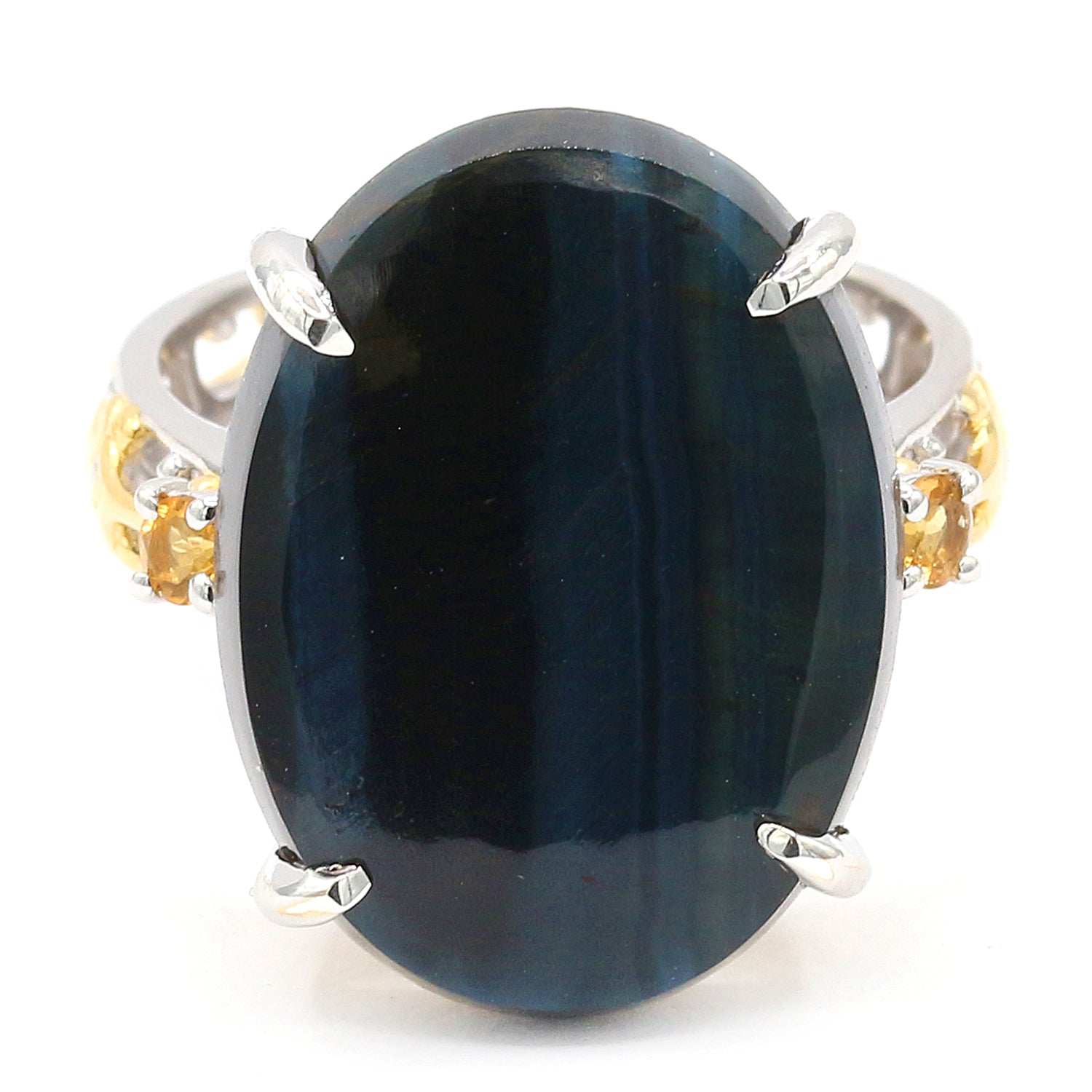 Gems en Vogue 24K Palladium Silver Hawk's Eye & Citrine Ring