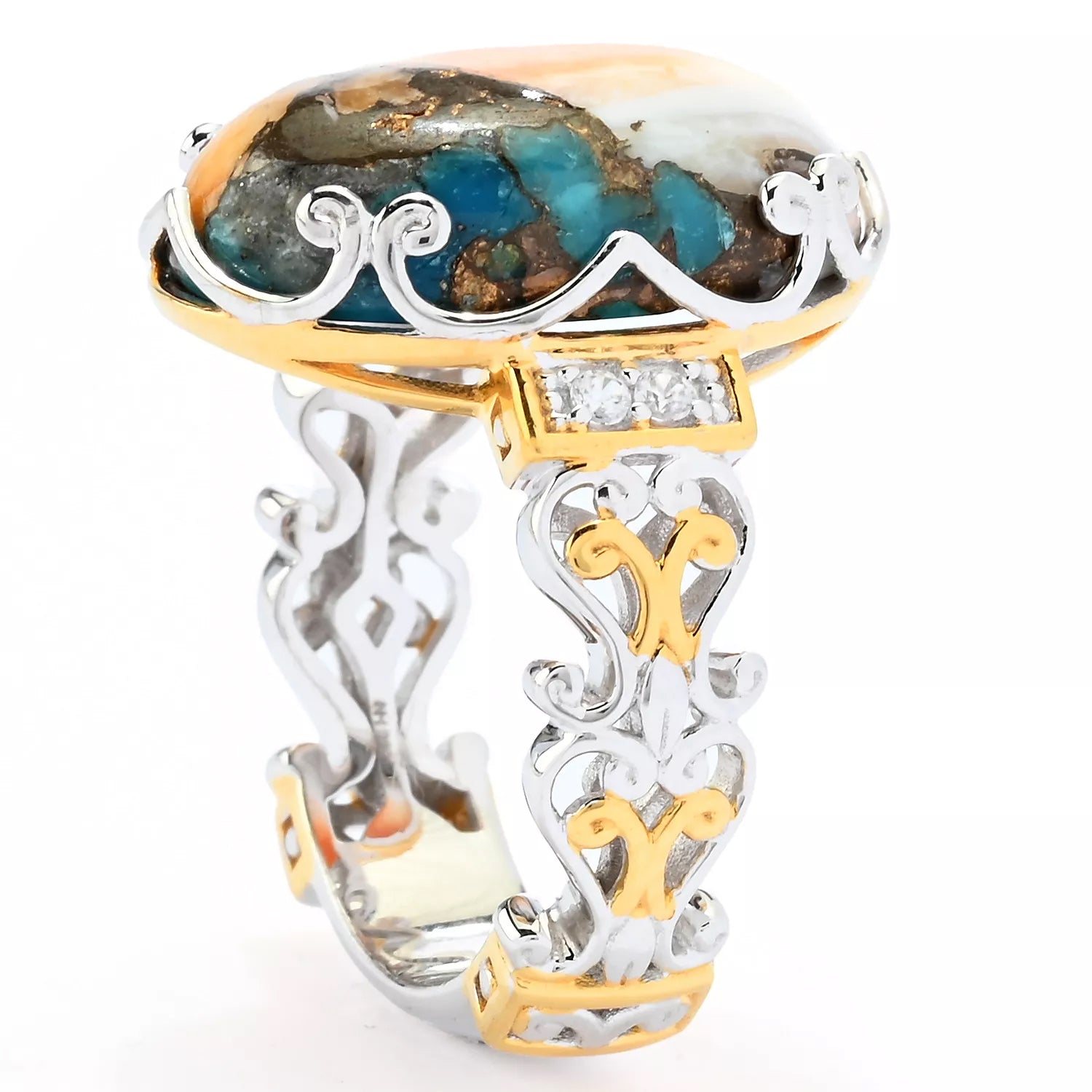 Gems en Vogue Spiny Oyster Turquoise & White Zircon Ring
