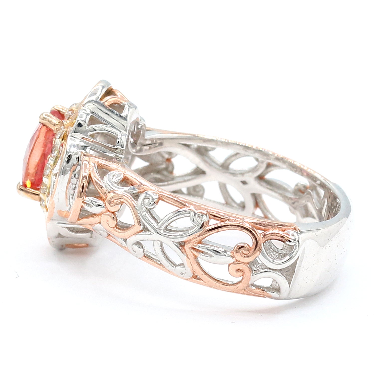 Gems en Vogue 1.36ctw Oval Padparadscha Sapphire & Zircon Halo Ring