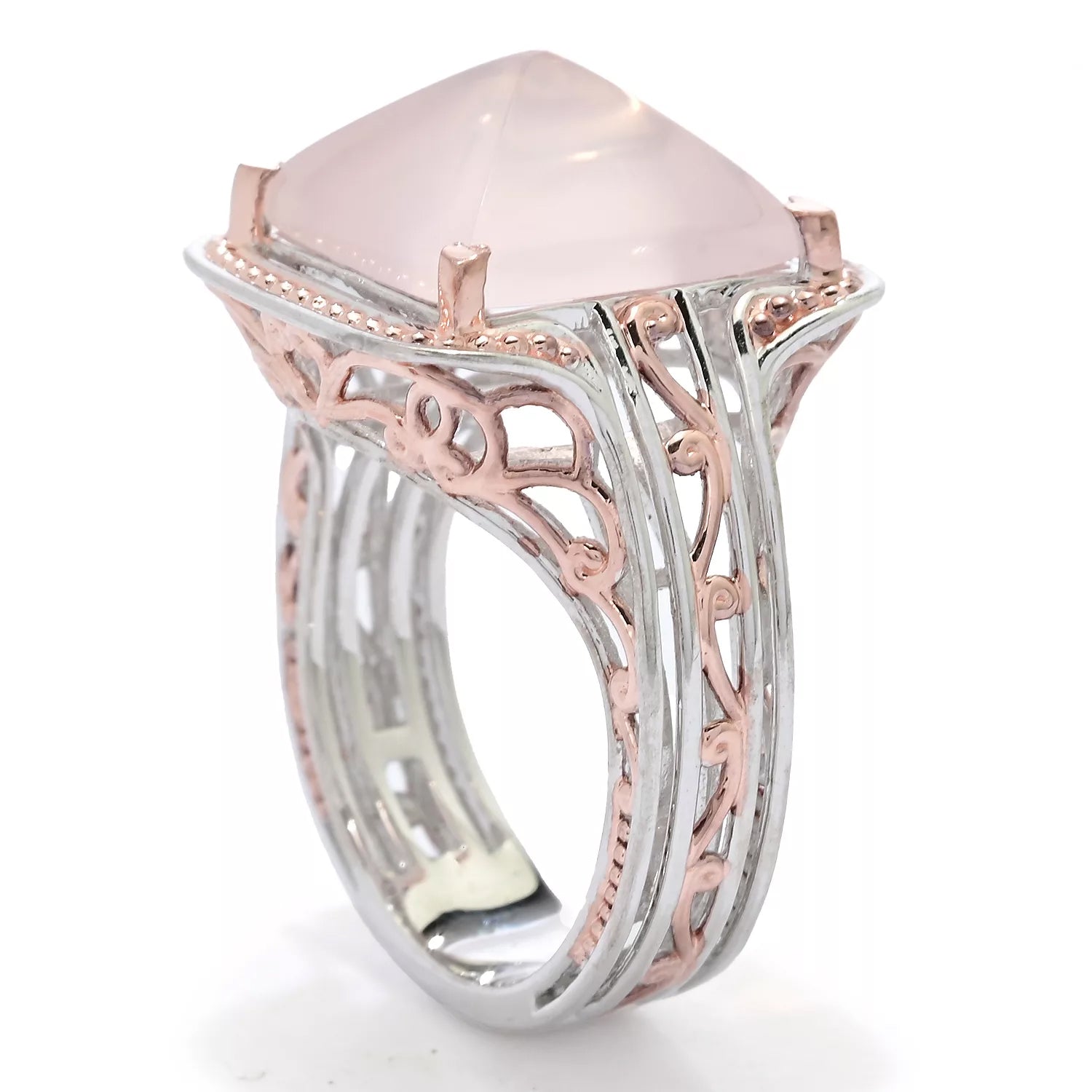 Gems en Vogue 7.24ctw Square Buff Top Cut Rose Quartz Ring