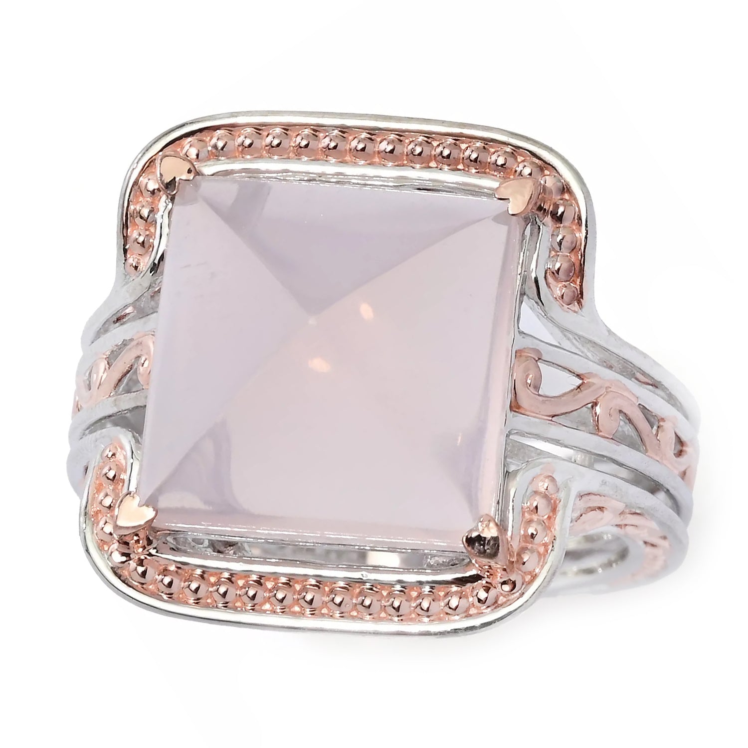 Gems en Vogue 7.24ctw Square Buff Top Cut Rose Quartz Ring