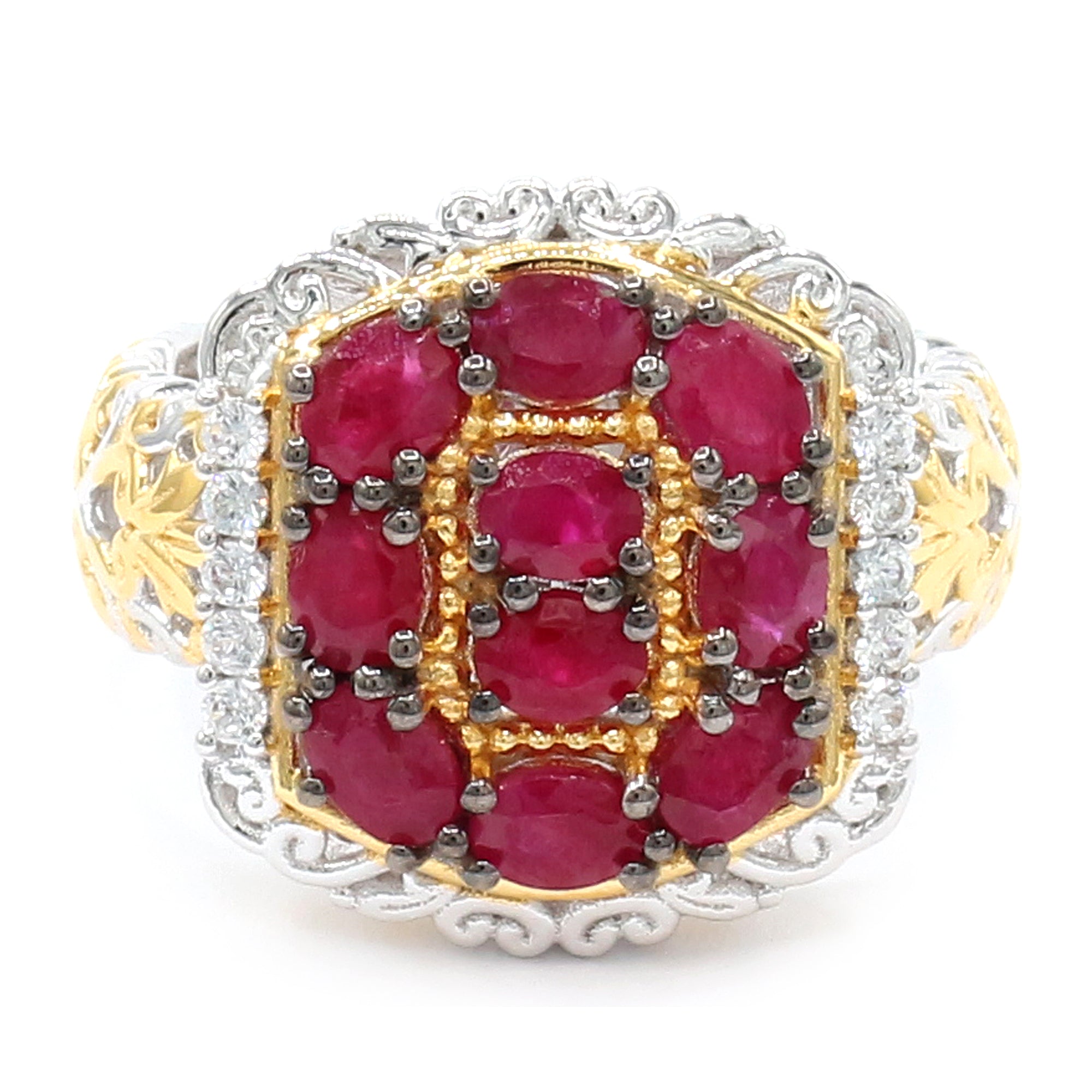Gems en Vogue 24K Palladium Silver 2.12ctw Ruby & White Zircon Ring