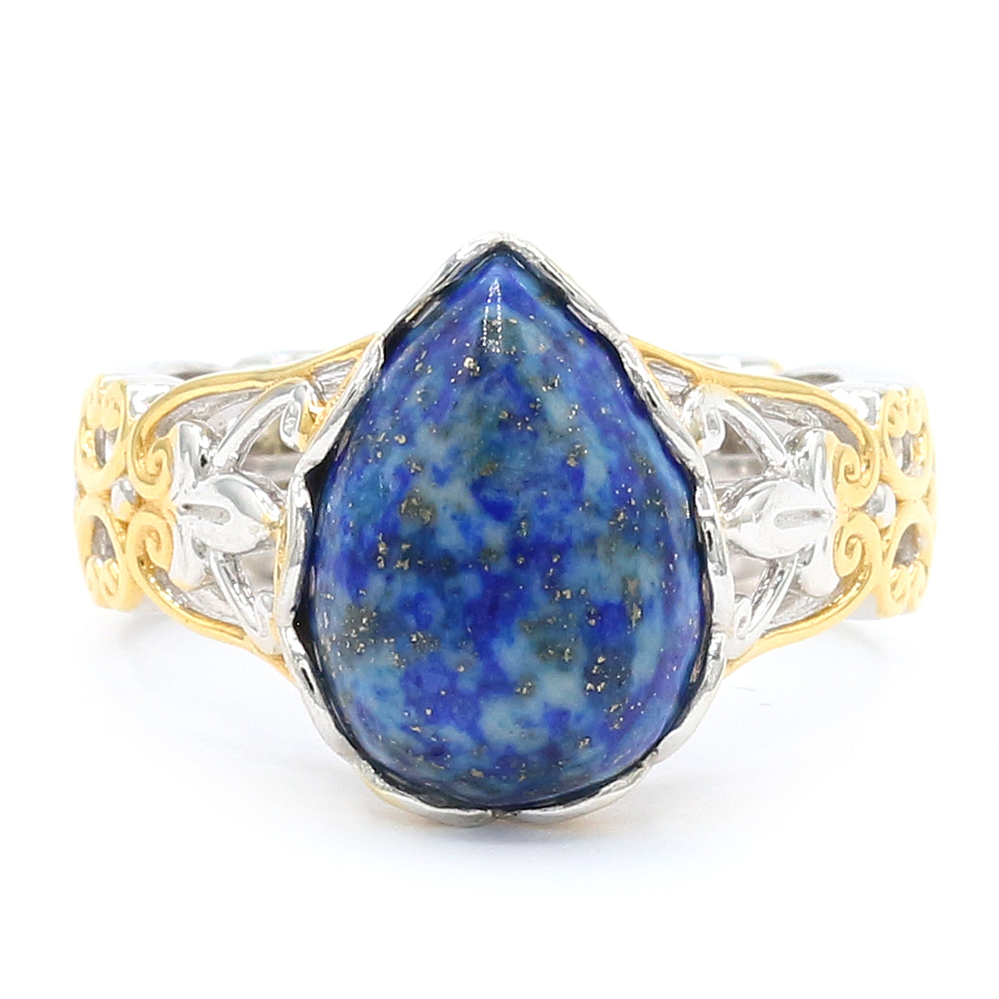 Gems en Vogue 24K Palladium Silver Pear Shaped Lapis Ring
