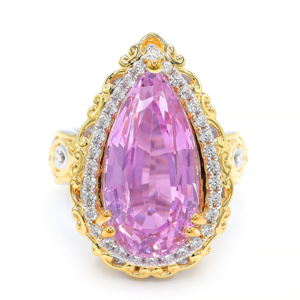 Gems en Vogue One-of-a-Kind 24K Palladium Silver 12.75ctw Pink Kunzite & White Zircon Halo Ring