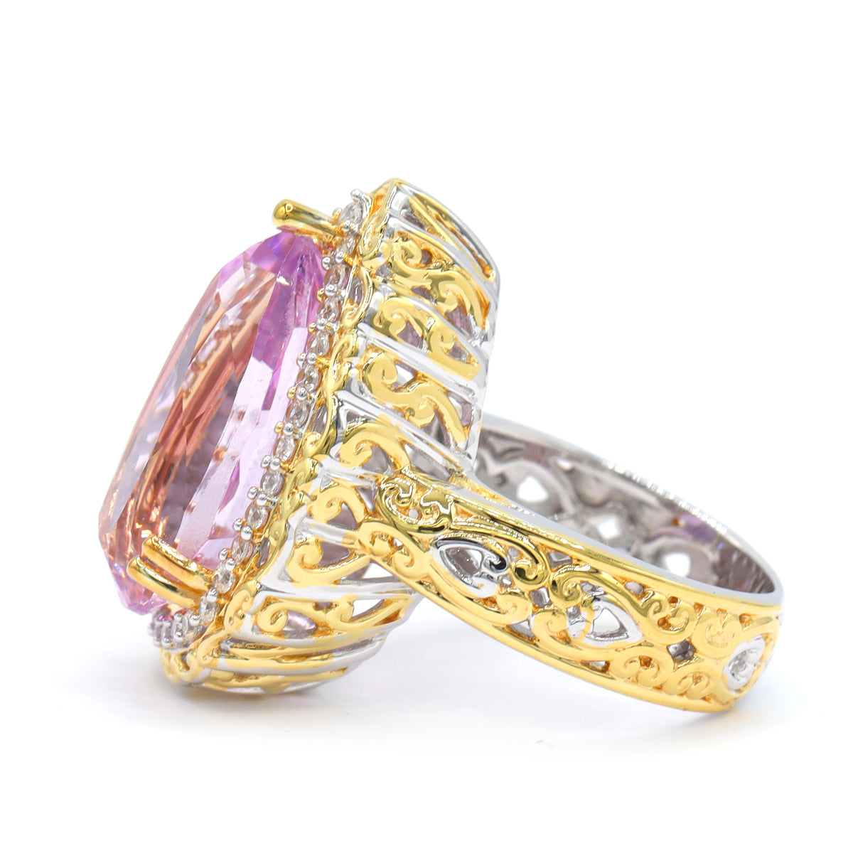 Gems en Vogue One-of-a-Kind 24K Palladium Silver 12.75ctw Pink Kunzite & White Zircon Halo Ring