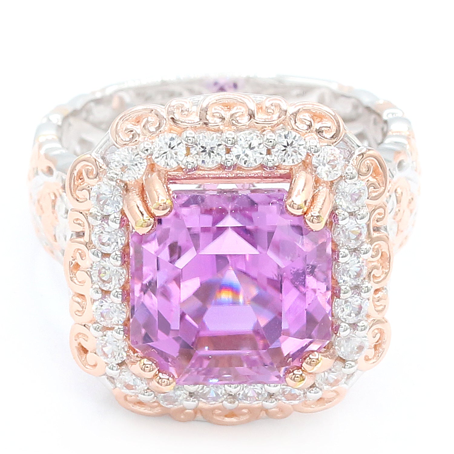 Limited Edition Gems en Vogue Luxe One-of-a-Kind 12.24ctw Kunzite & White Zircon Halo Ring