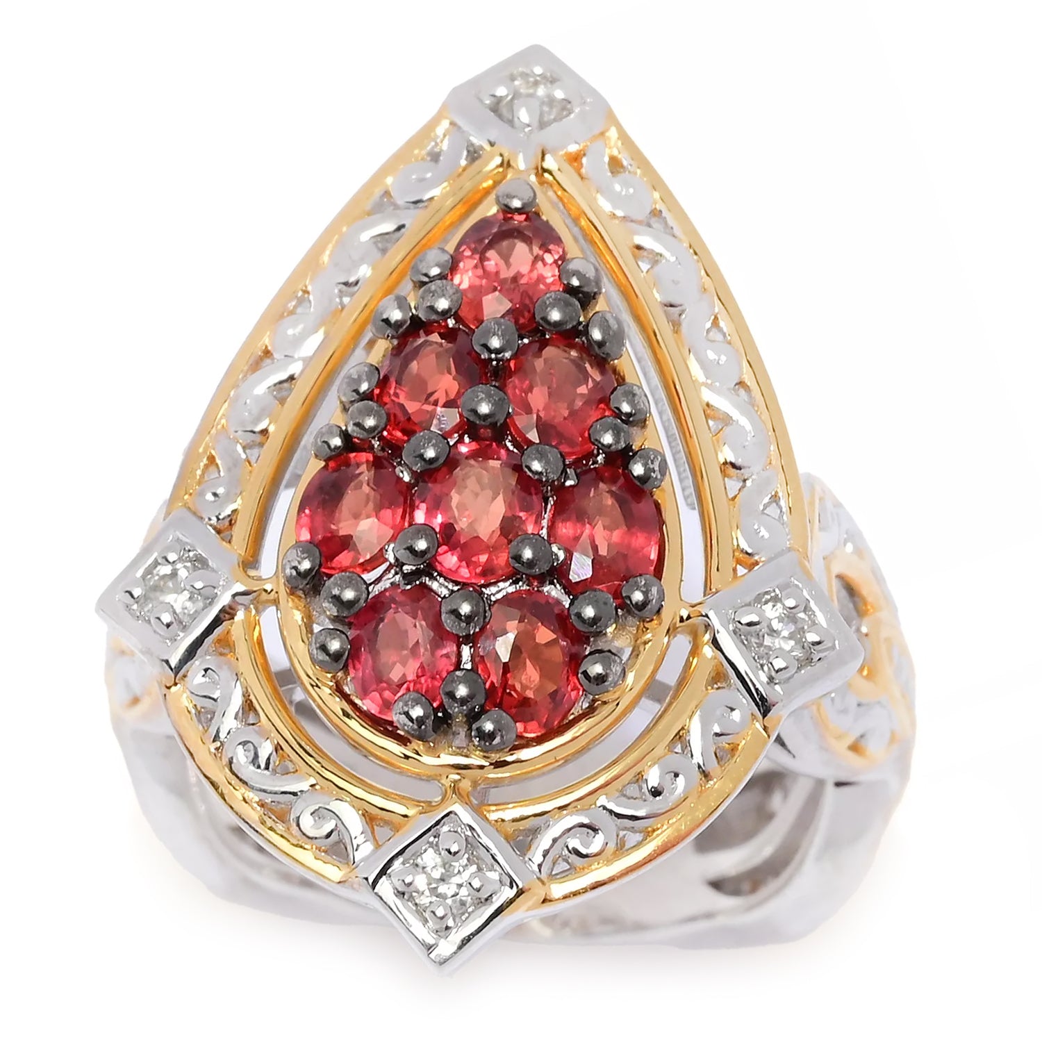 Gems en Vogue 1.80ctw Red Sapphire & White Zircon Pear Shape Ring