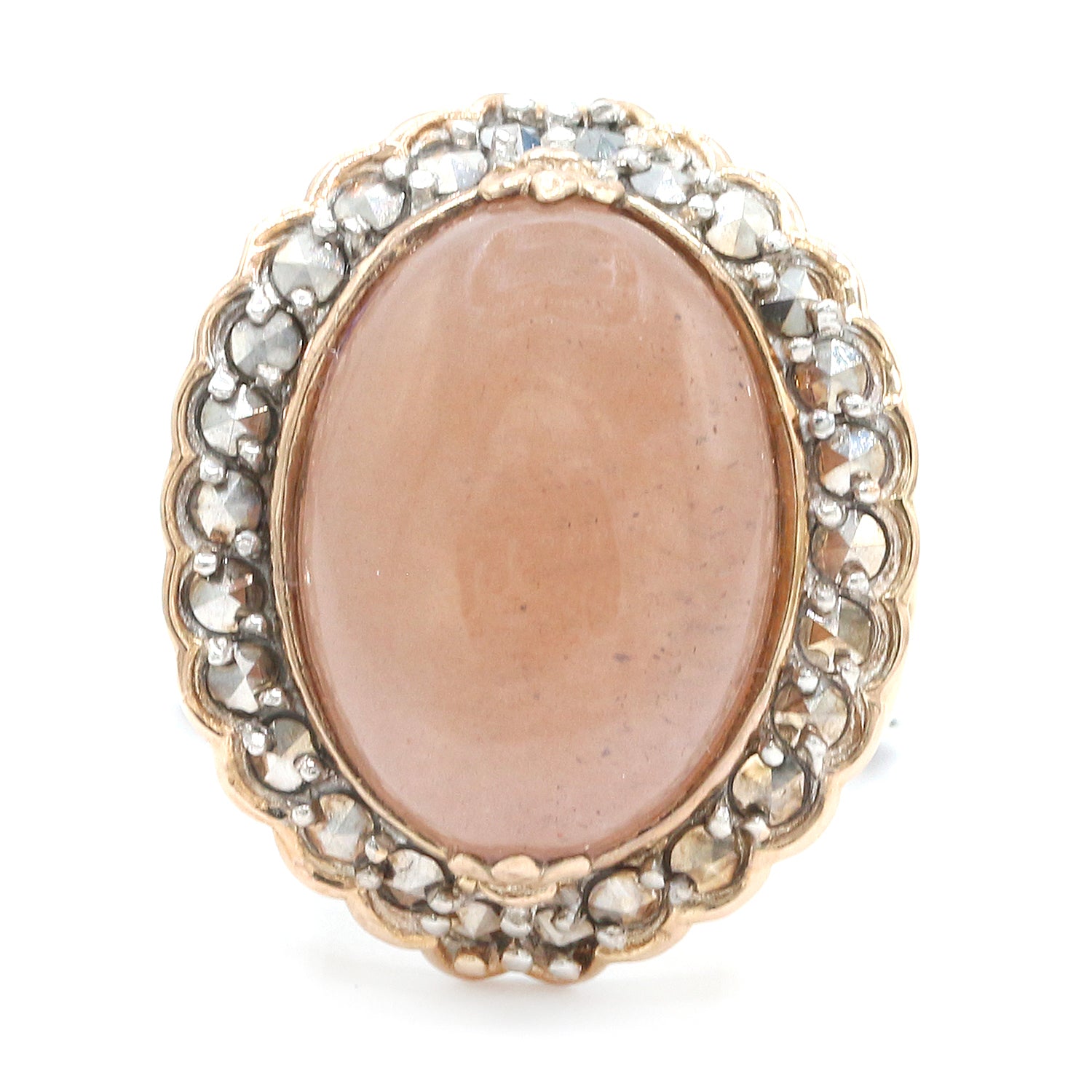Bague Gems en Vogue en Pierre de Lune Pêche, Saphir Bleu et Marcassite