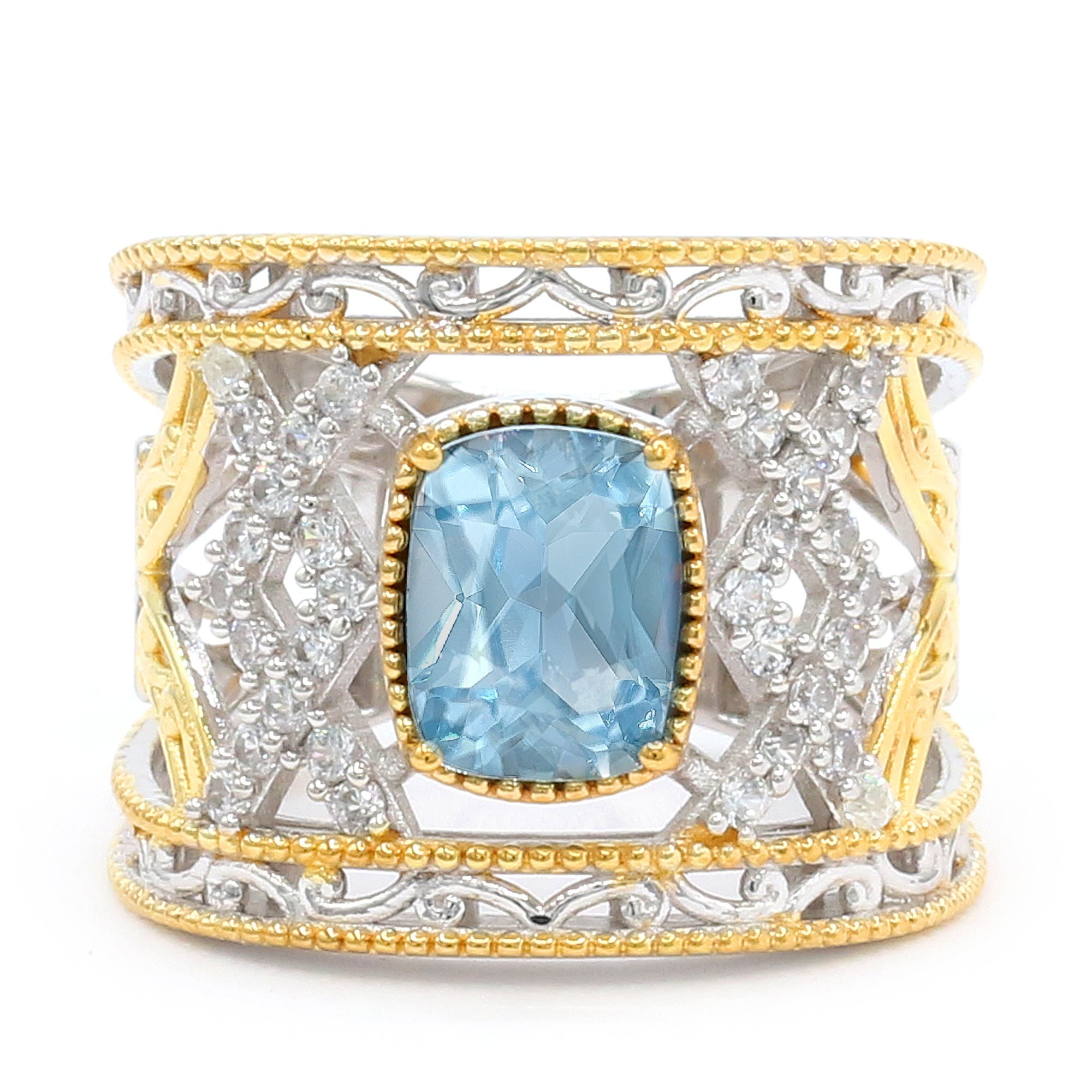 Gems en Vogue 24K Palladium Silver 2.70ctw Aquamarine & White Zircon Ring